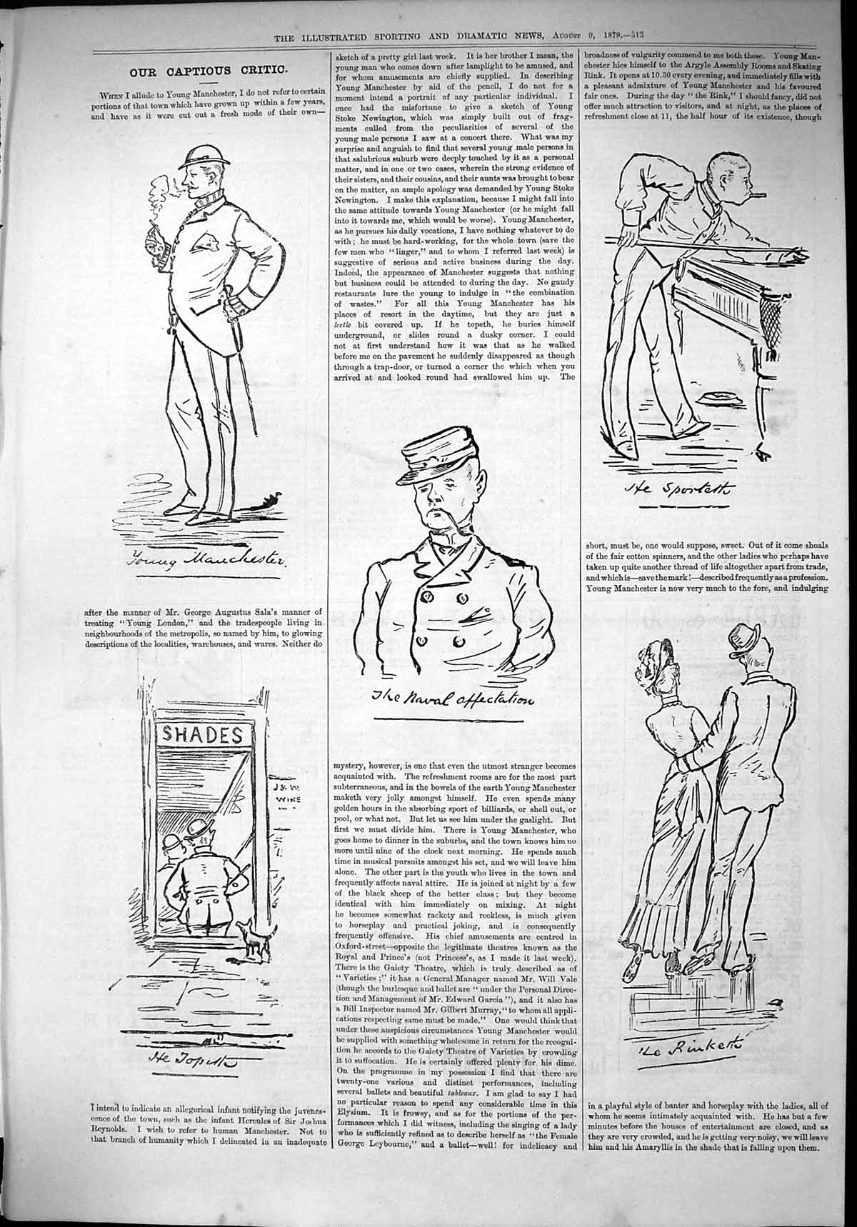 Antique Old Print 1879 Captious Critic Young Manchester Romanc Ice Skating 19th
