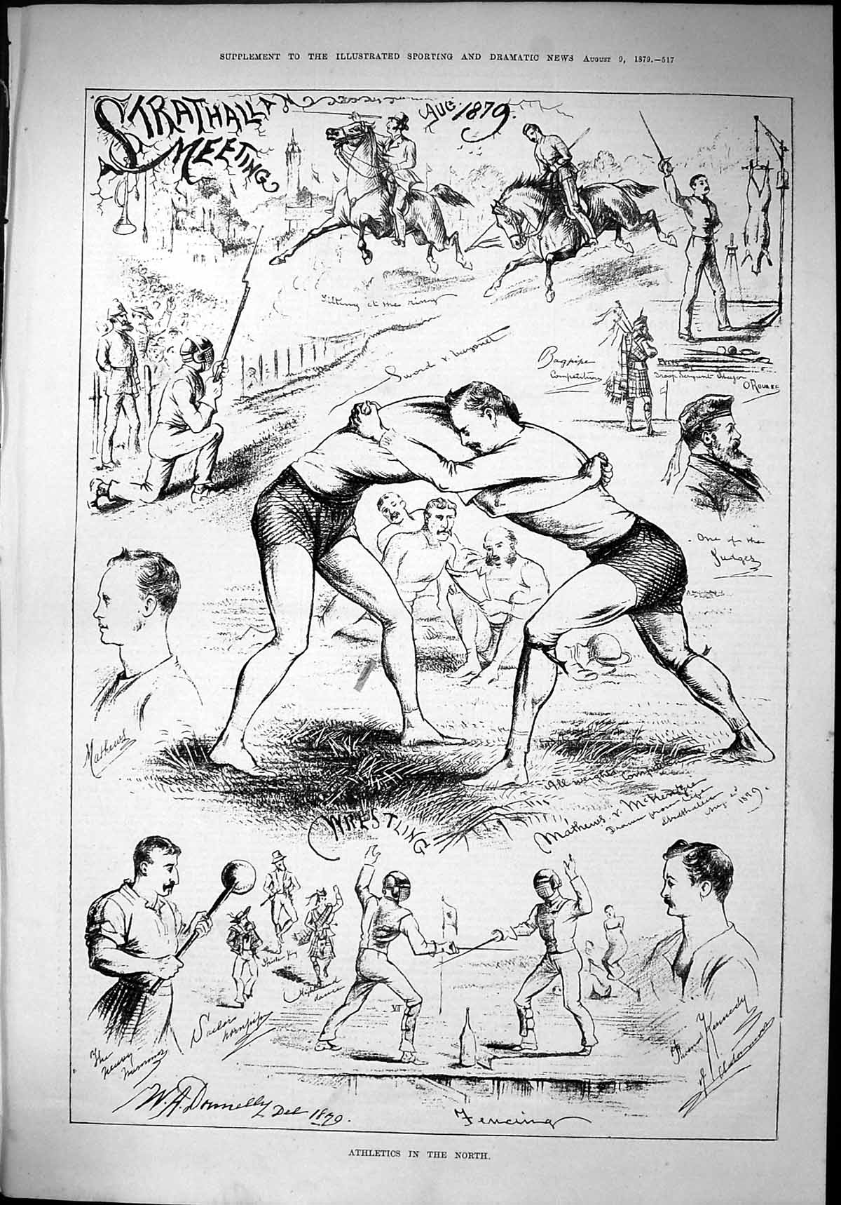 Old 1879 Athletics Wrestling Strathalla Bagpipes Mathews Kennedy Spor Victorian