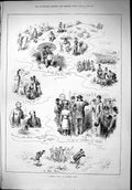 Original Old Antique Print 1879 Picnic Artists Club Painting Countryside Nature