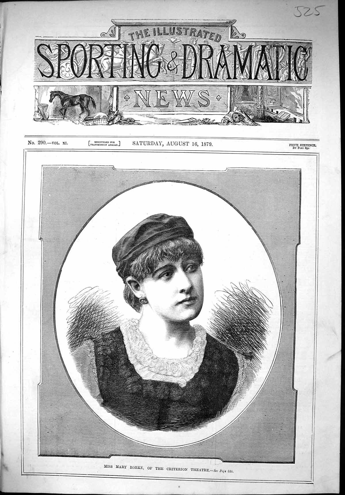 Antique Print 1879 Miss Mary Rorke Criterion Theatre Beautiful Woman Ref.2 19th