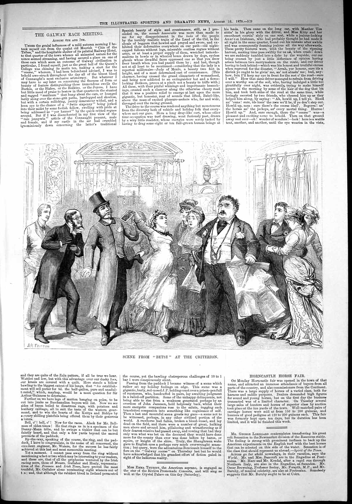 Original Old Antique Print 1879 Scene Betsy Criterion Theatre Actors Victorian