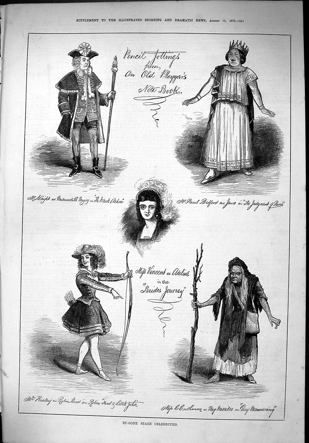 Old 1879 By-Gone Stage Celebrities Robin Hood Keeley Wright Bedford C Victorian