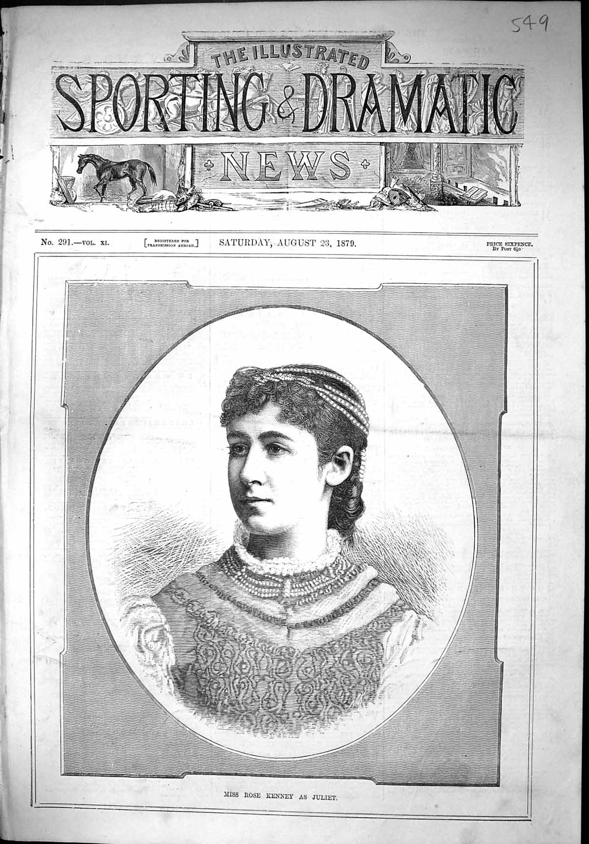 Antique Print 1879 Portrait Miss Rose Kenney Juliet Actress Beautiful Woman