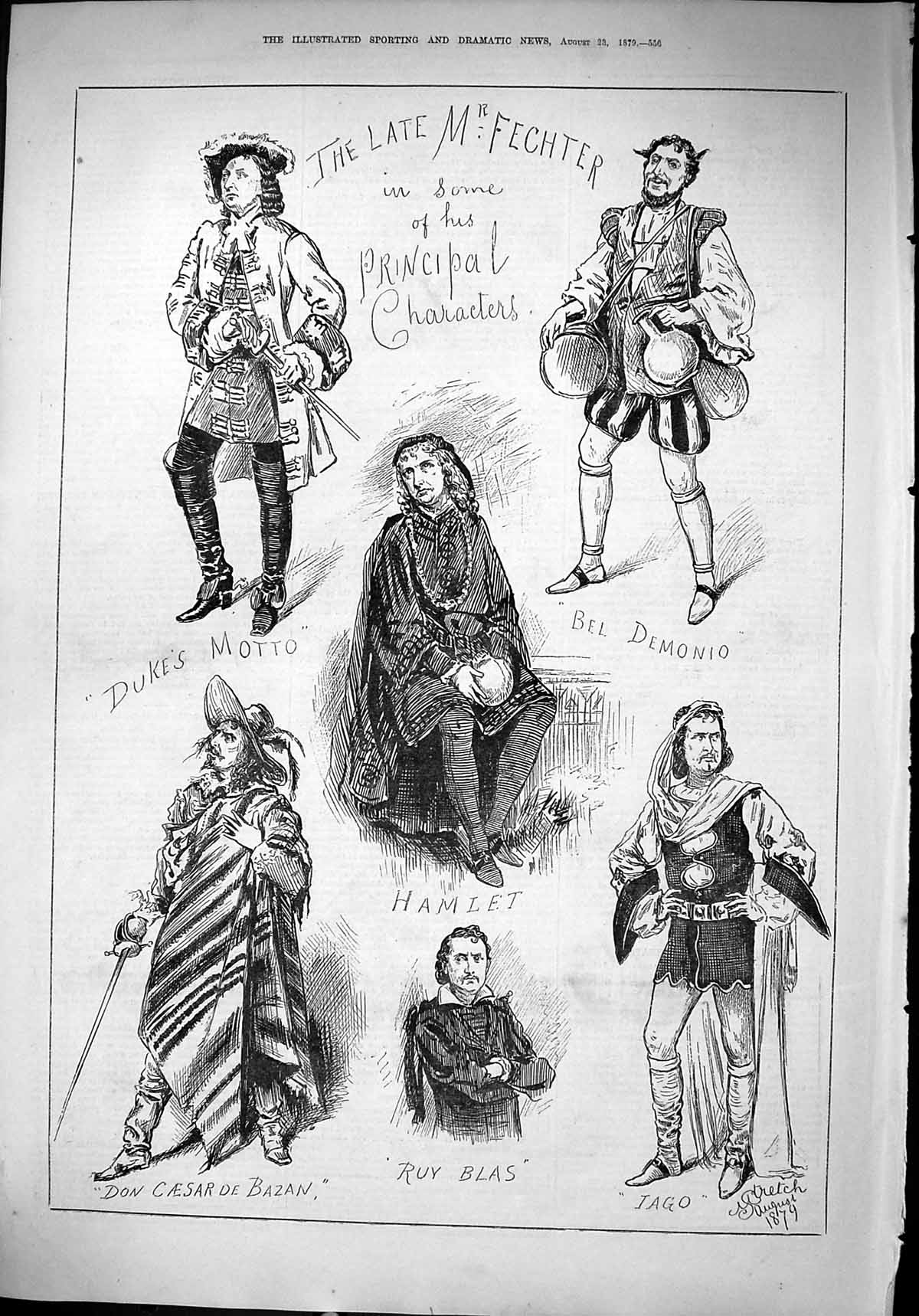 Old 1879 Fechter Characters Duke'S Motto Bel Demonio Hamlet Caesar Ba Victorian
