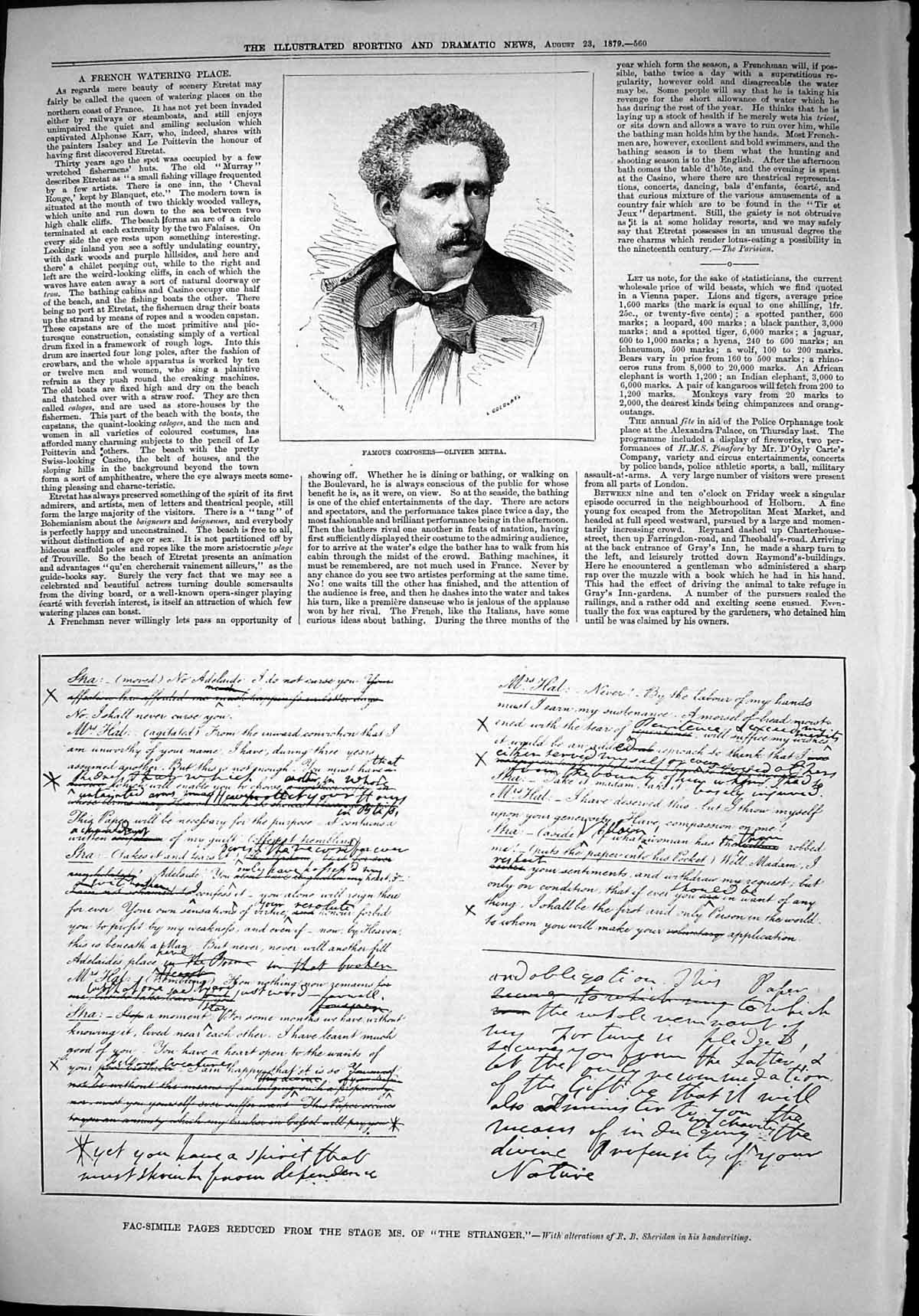 Old 1879 Composer Olivier Metra Fac-Similie Pages Stage Stranger Sher Victorian