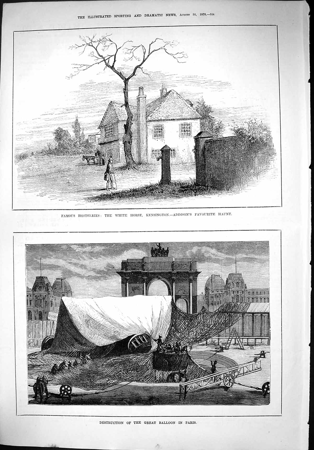 Old 1879 White Horse Kensington Addison Destruction Great Balloon Par Victorian