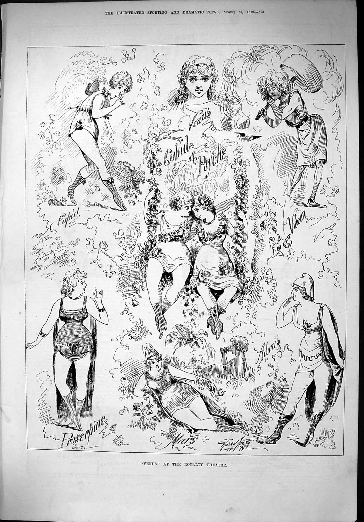 Old 1879 Venus Royalty Theatre Cupid Psyche Mars Proserpine Actors En Victorian