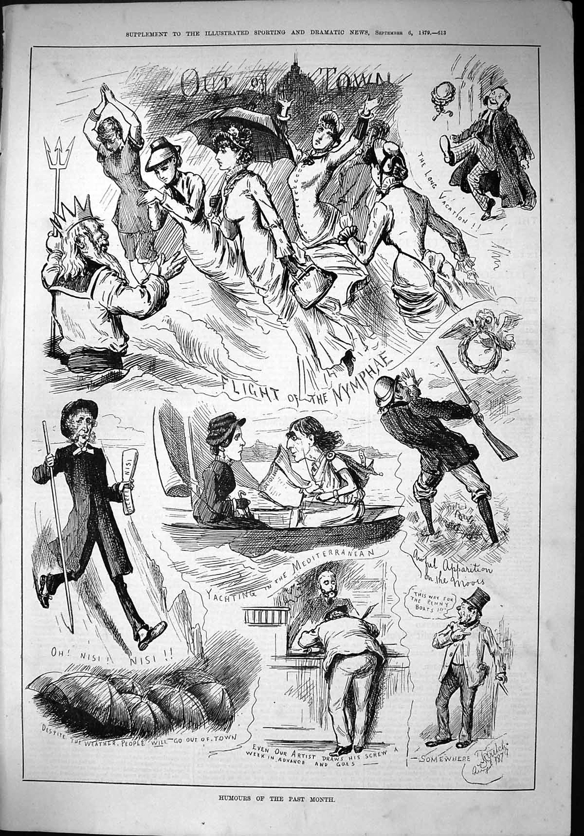 Old 1879 Humours Month Flight Numphae Yachting Mediterranean Comedy S Victorian