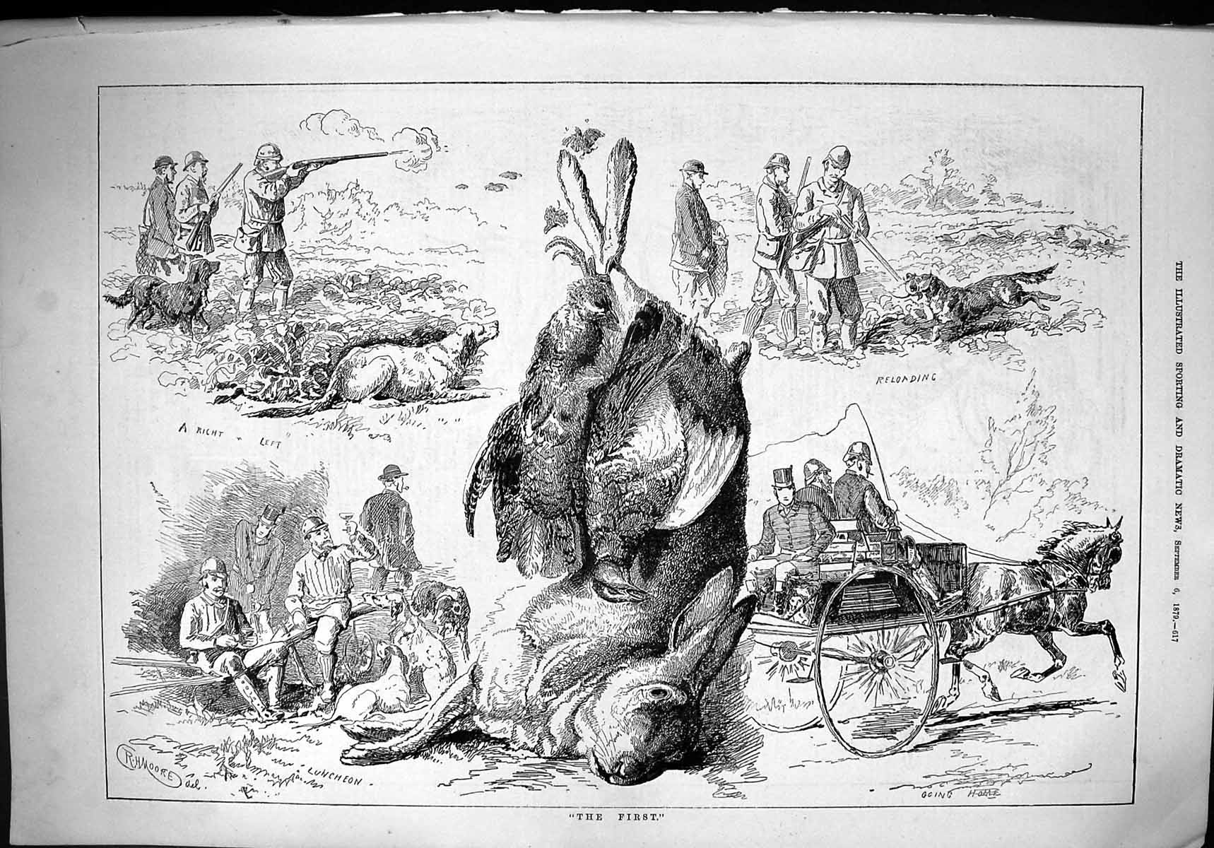 Old 1879 First Hunting Season Shooting Hunters Hare Pheasant Hound Do Victorian