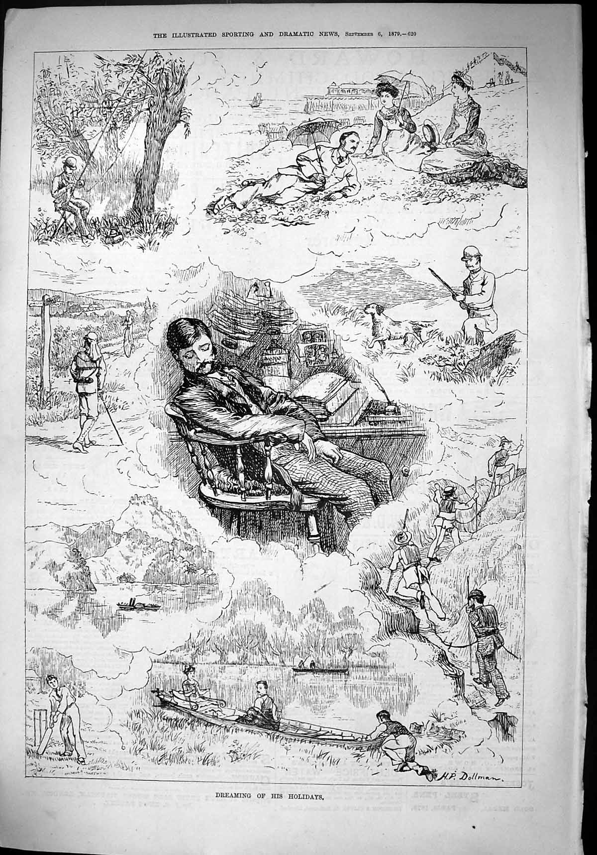Old 1879 Dreaming Holidays Hunting River Boats Seaside Scene Mountain Victorian
