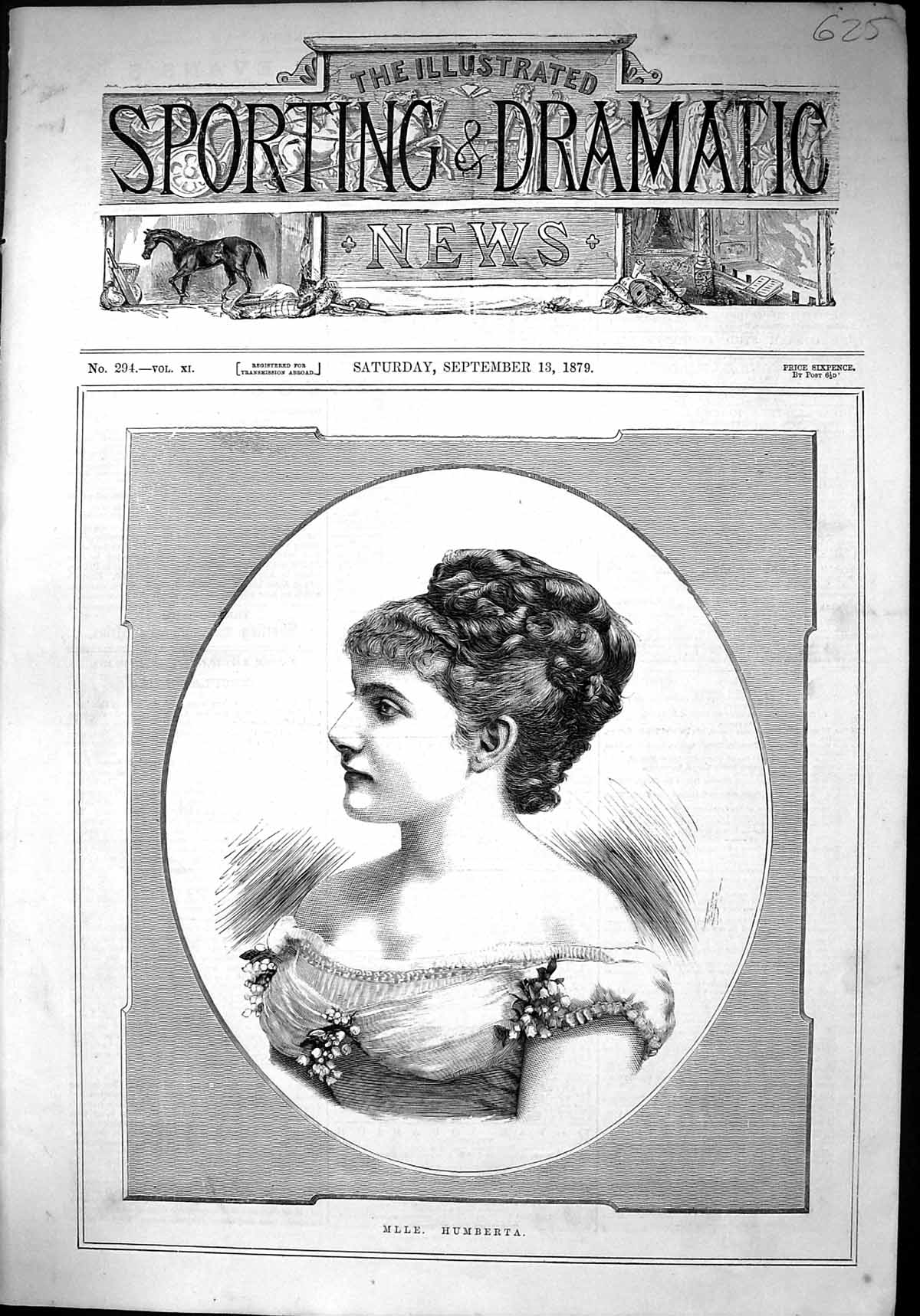 Original Old Antique Print 1879 Portrait Beautiful Woman Mlle. Humberta 19th