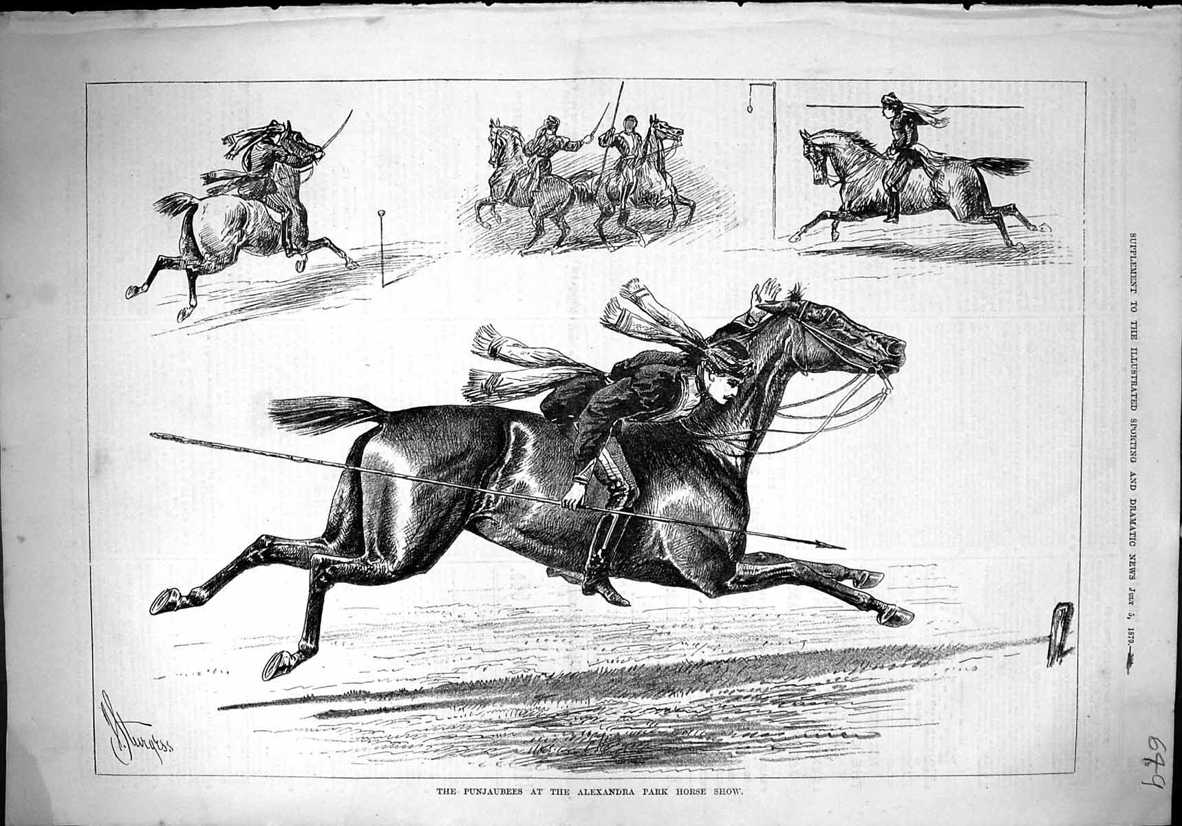 Antique Print 1879 Punjaubees Alexandra Park Horse Show Entertainment Sport