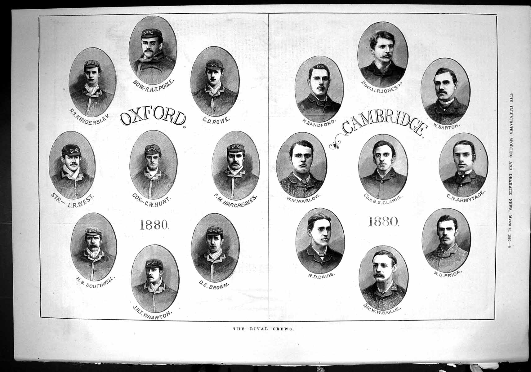 Old Oxford Cambridge Boat Crew 1880 Poole Jones Rowe Barton Prior War Victorian