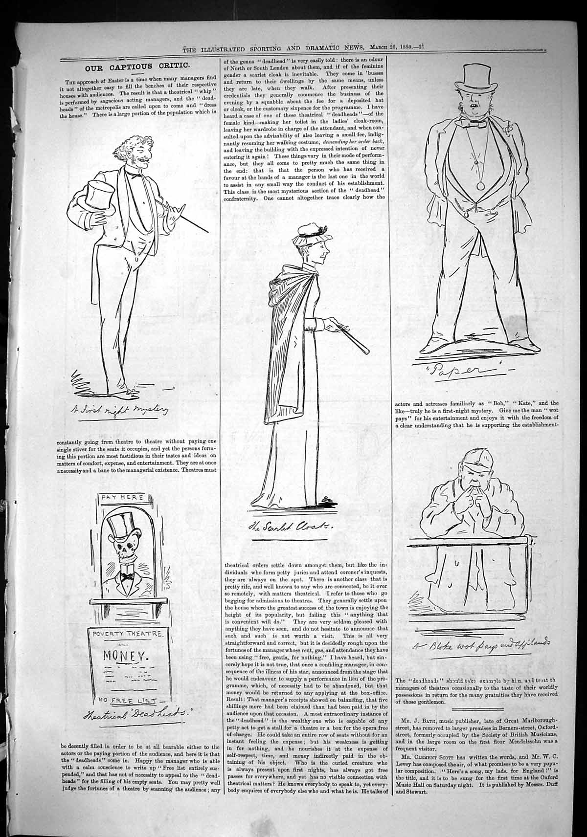 Old Sporting Dramatic News 1880 Captious Critic Theatre Scarlet Clock Victorian
