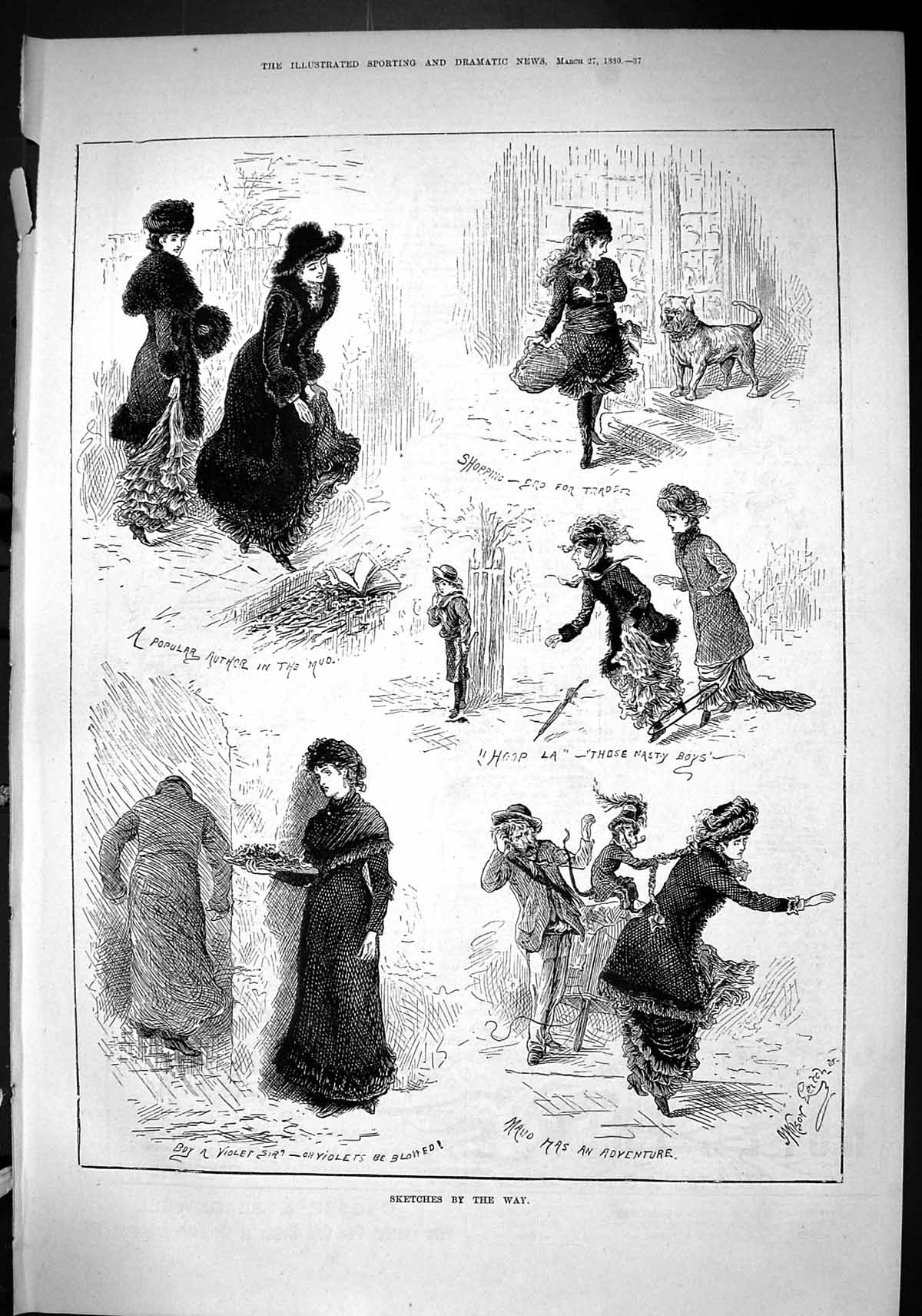 Old Sporting Dramatic News 1880 Sketches Ladies Violets Flowers Shop Victorian