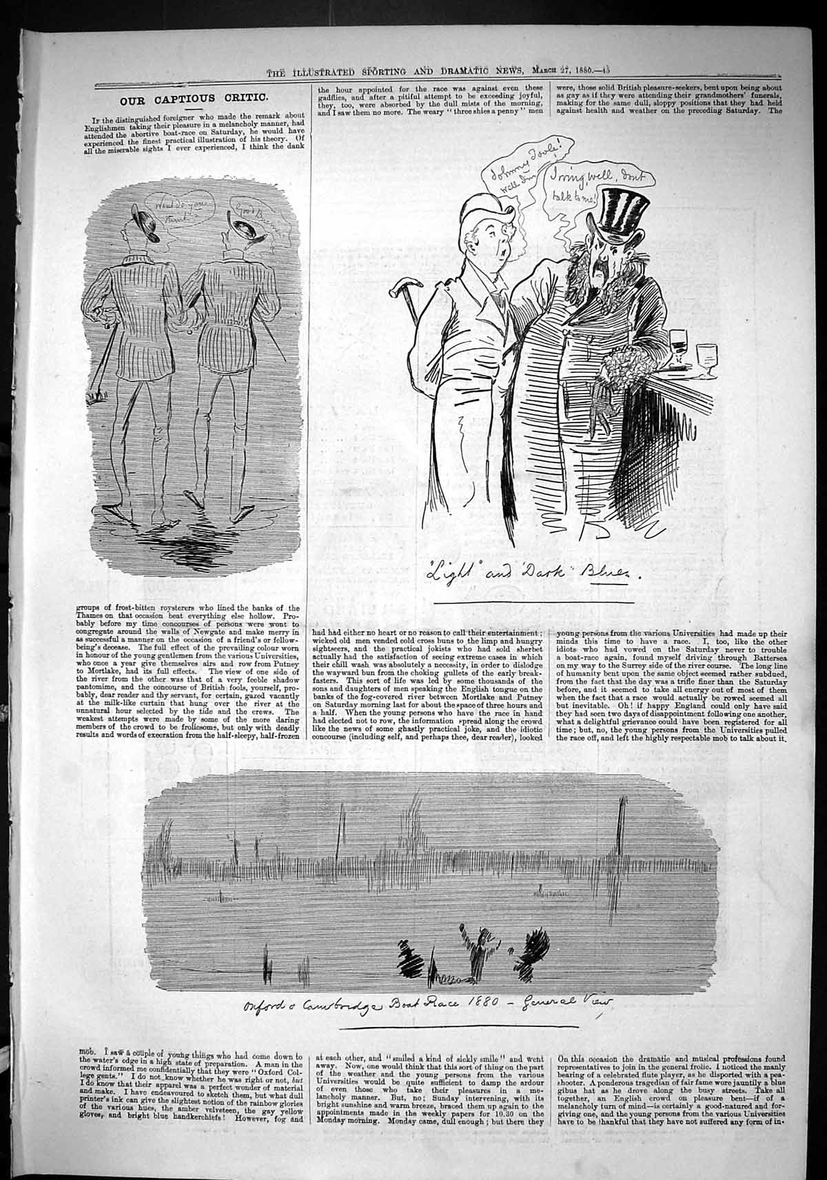Old Sporting Dramatic News 1880 Captious Critic Oxford Cambridge Boat Victorian