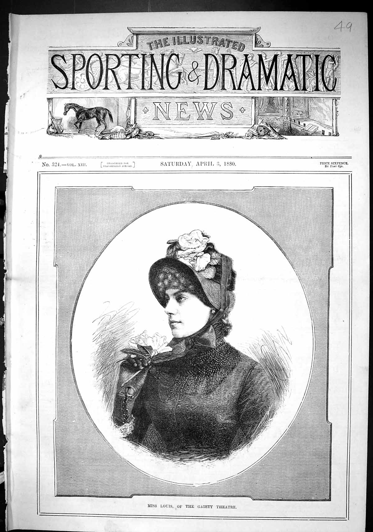 Old Sporting Dramatic News 1880 Miss Louis Gaiety Theatre Lady Woman Victorian