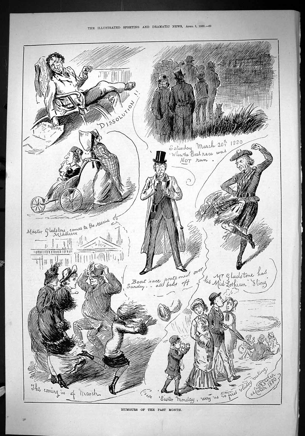 Old Sporting Dramatic News 1880 Humours Dissolution Gladstone Highlan Victorian