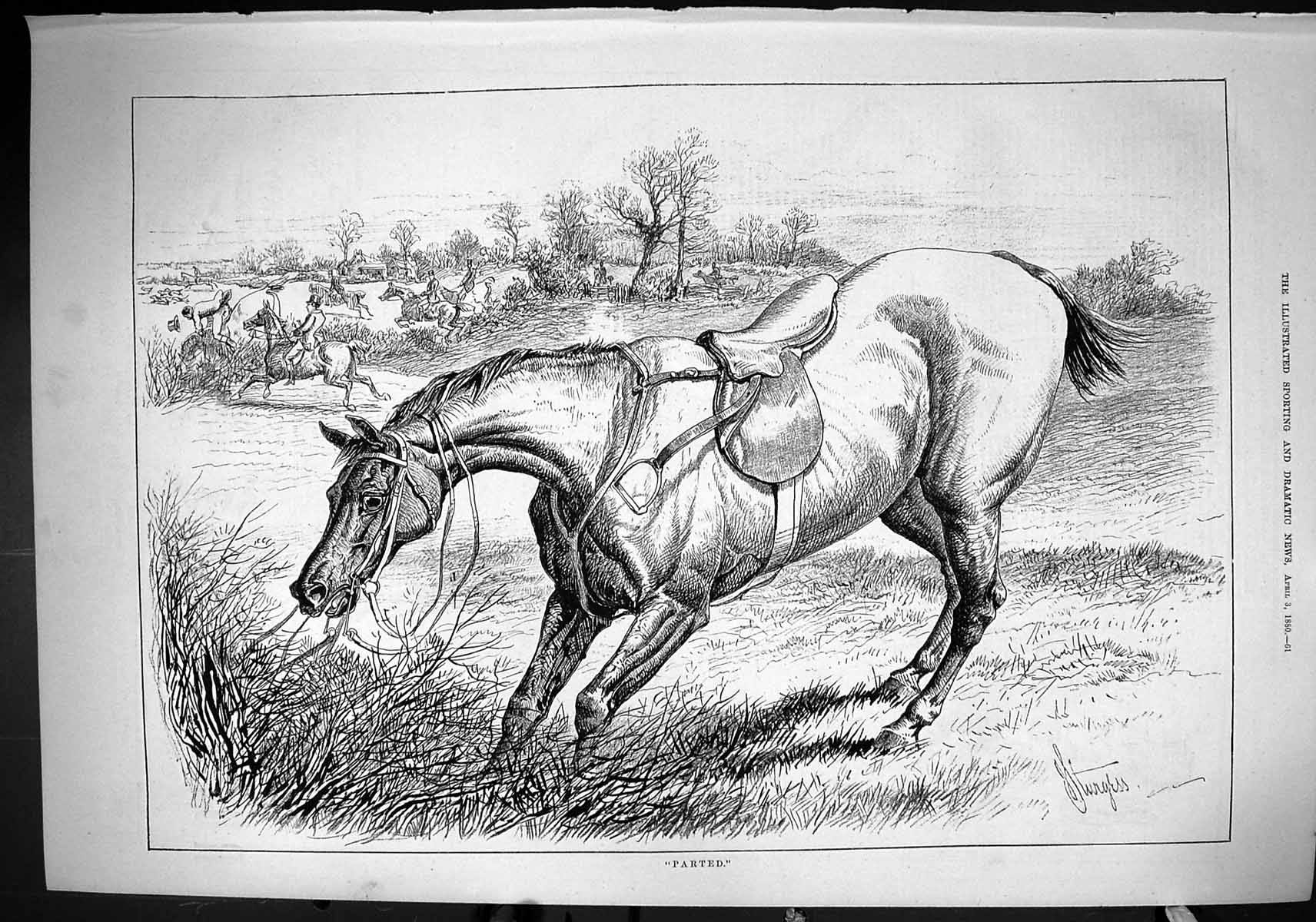 Old Sporting Dramatic News 1880 Hunting Horses Huntsmen Countryside S Victorian