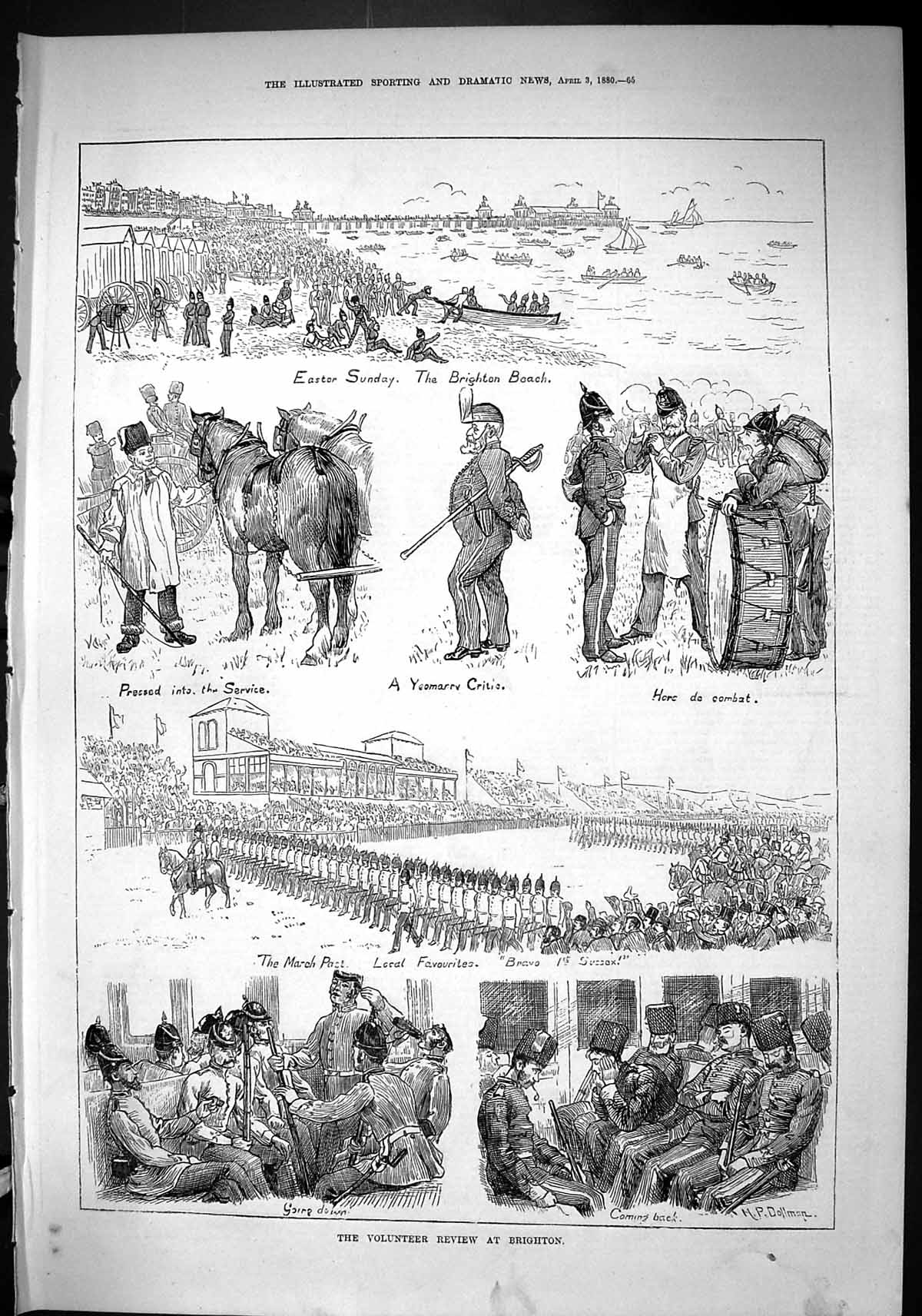 Old Print Sporting Dramatic News 1880 Volunteer Review Brighton War Sier 19th
