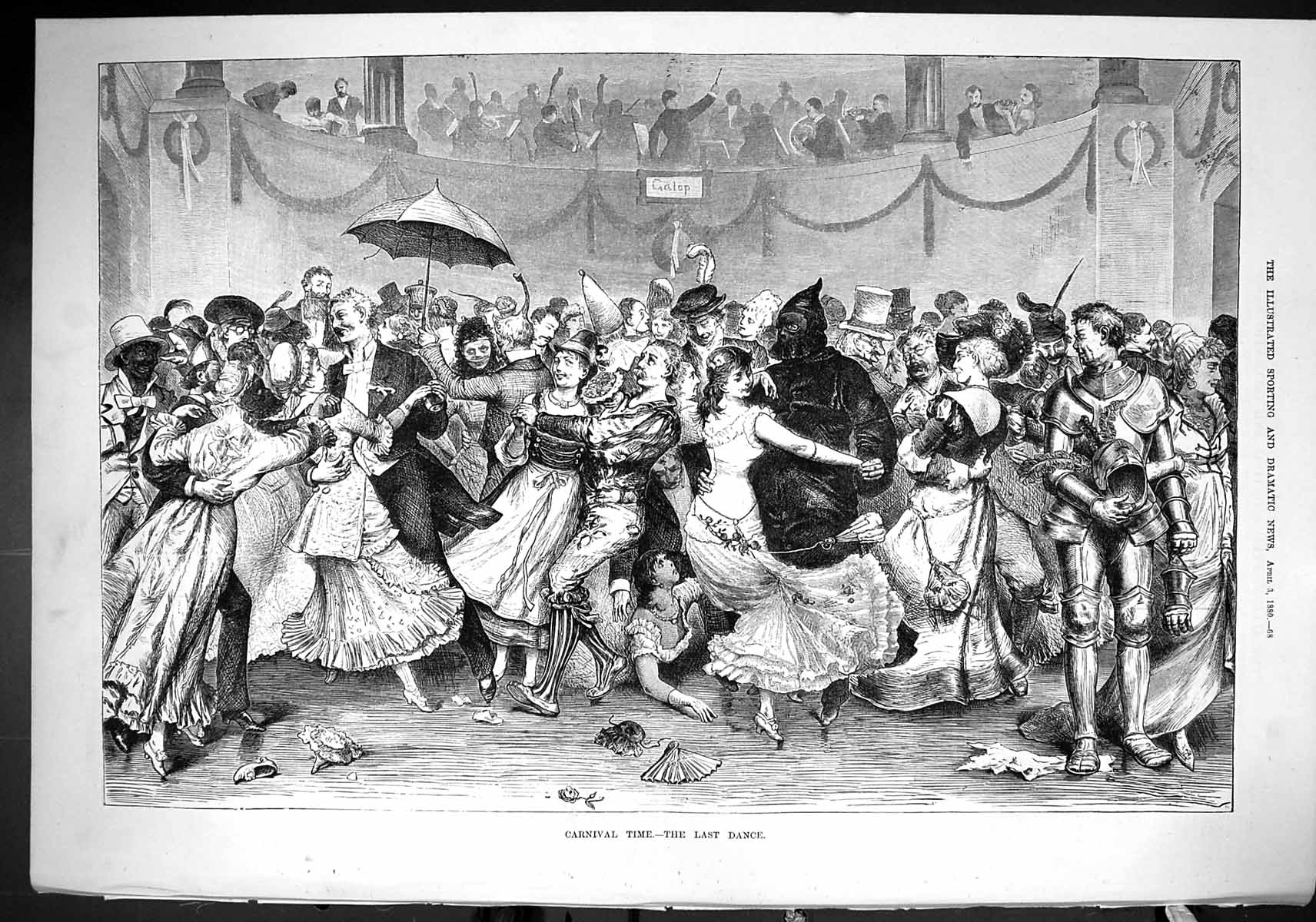 Old Sporting Dramatic News 1880 Carnival Time Last Dance Costumes Dan Victorian
