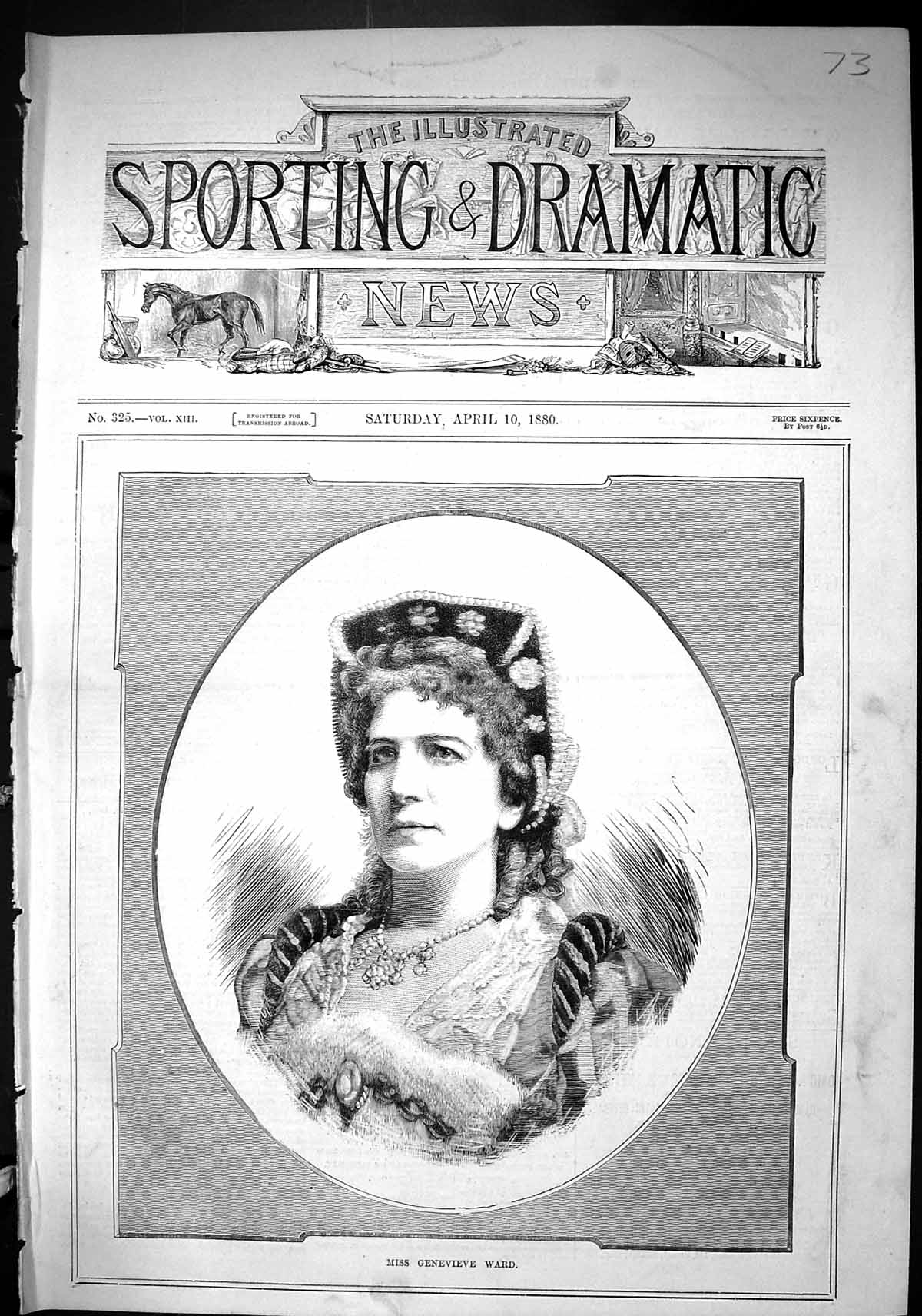 Antique Print Sporting Dramatic News 1880 Portrait Miss Genevieve Ward Lady