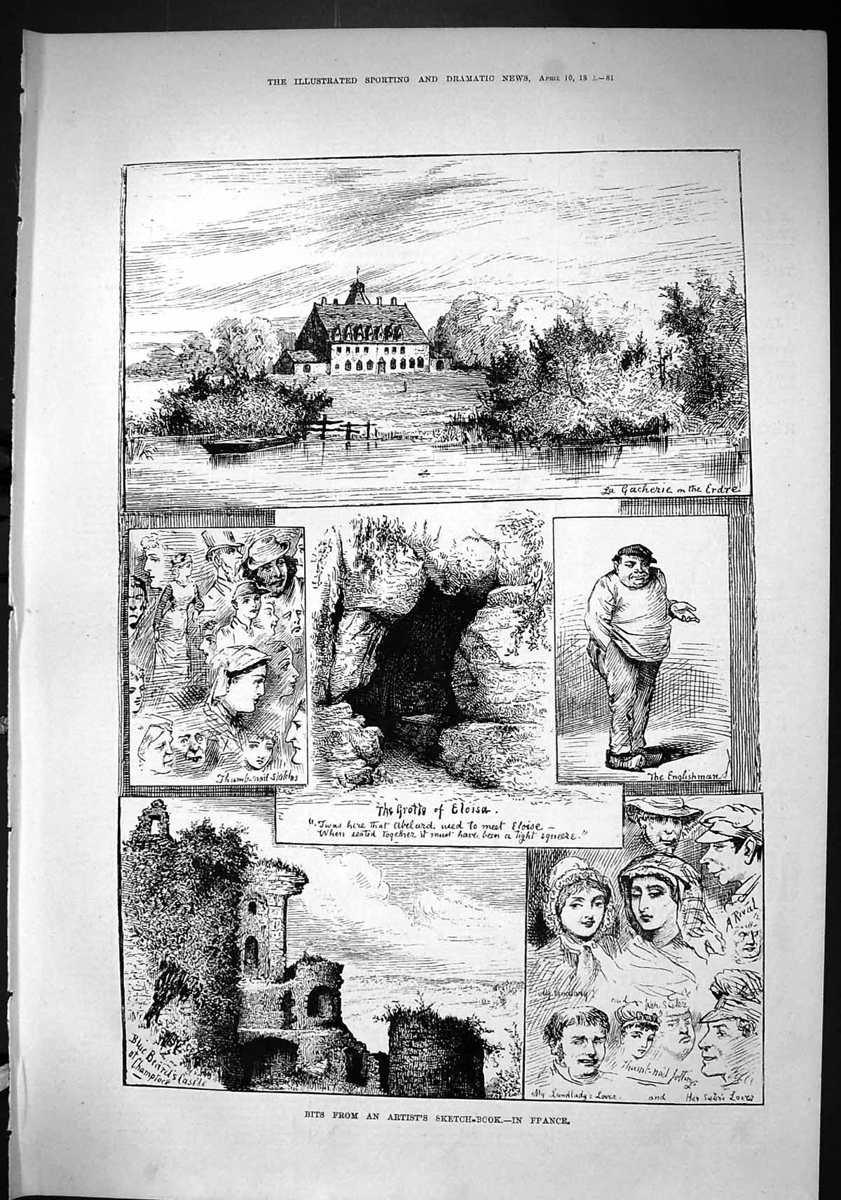 Old Sporting Dramatic News 1880 Artist Sketches France Beards Castle Victorian