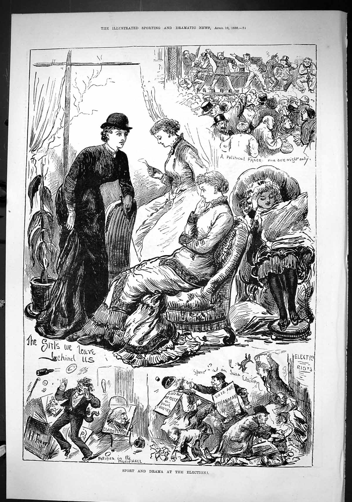 Old Sporting Dramatic News 1880 Sport Drama Elections Politics Gladst Victorian