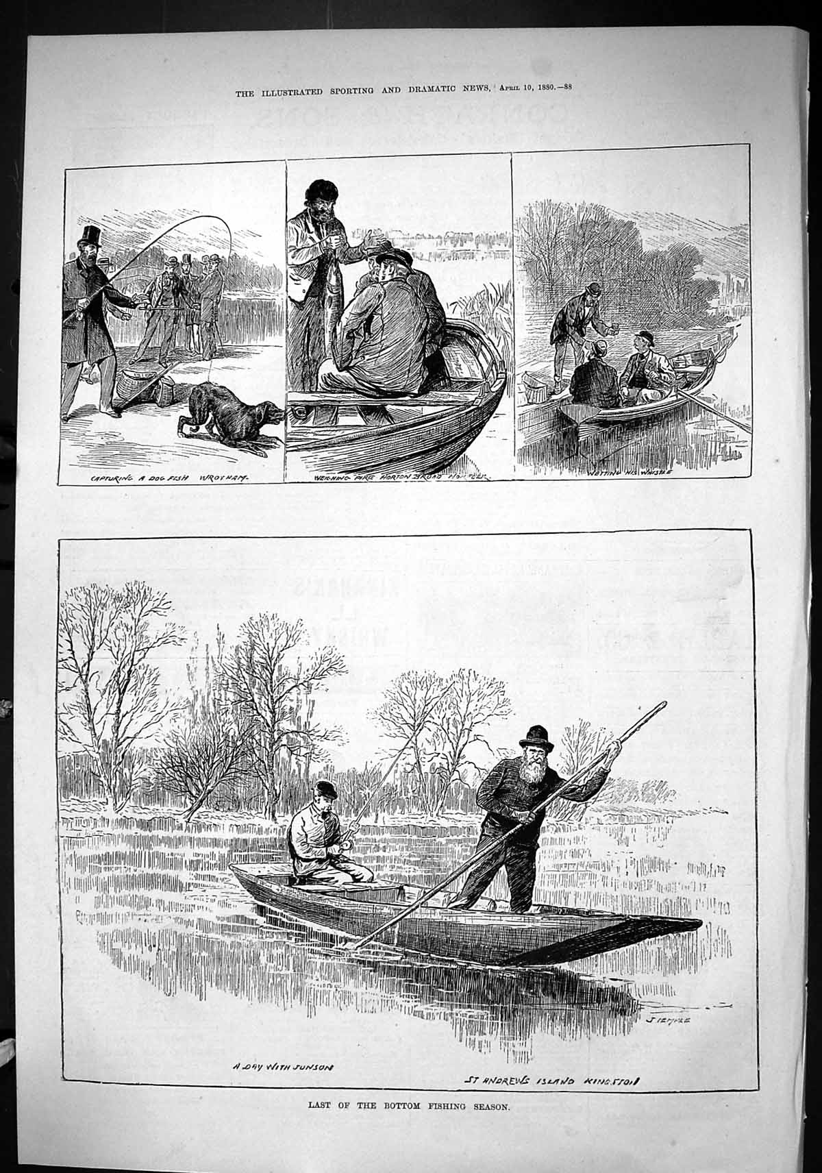 Old Sporting Dramatic News 1880 Fishing Season Wroxham St.Andrews Kin Victorian