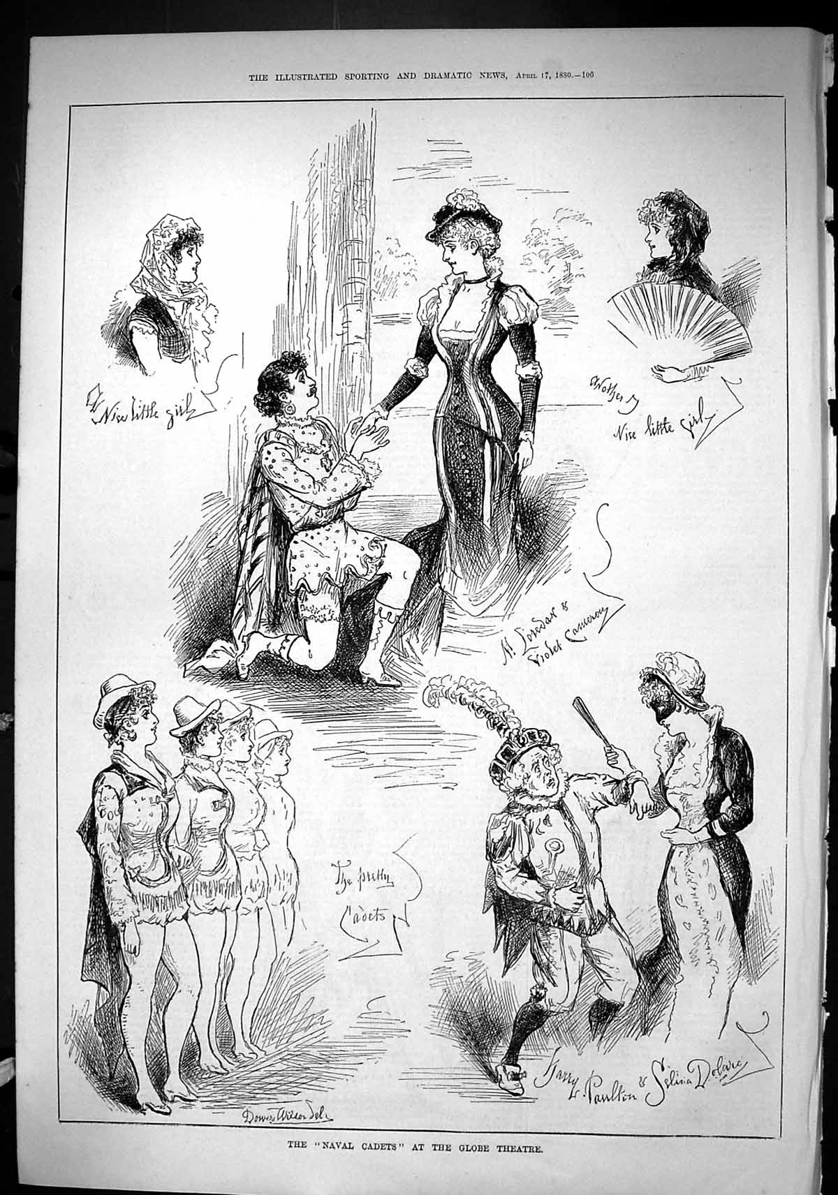 Old Sporting Dramatic News 1880 Naval Cadets Globe Theatre Actors Pau Victorian