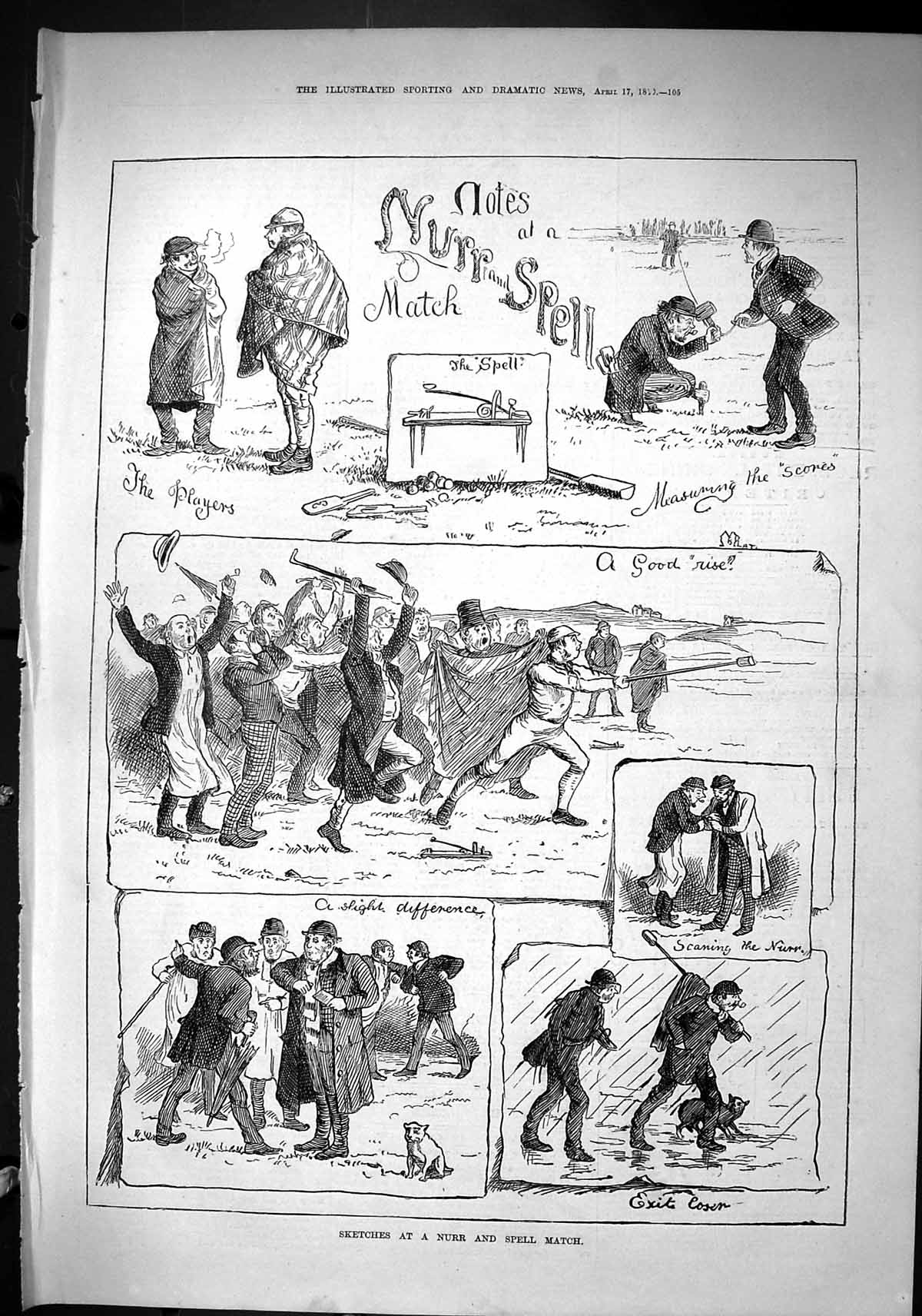 Old Sporting Dramatic News 1880 Nurr Spell Match Sport Players Men Me Victorian