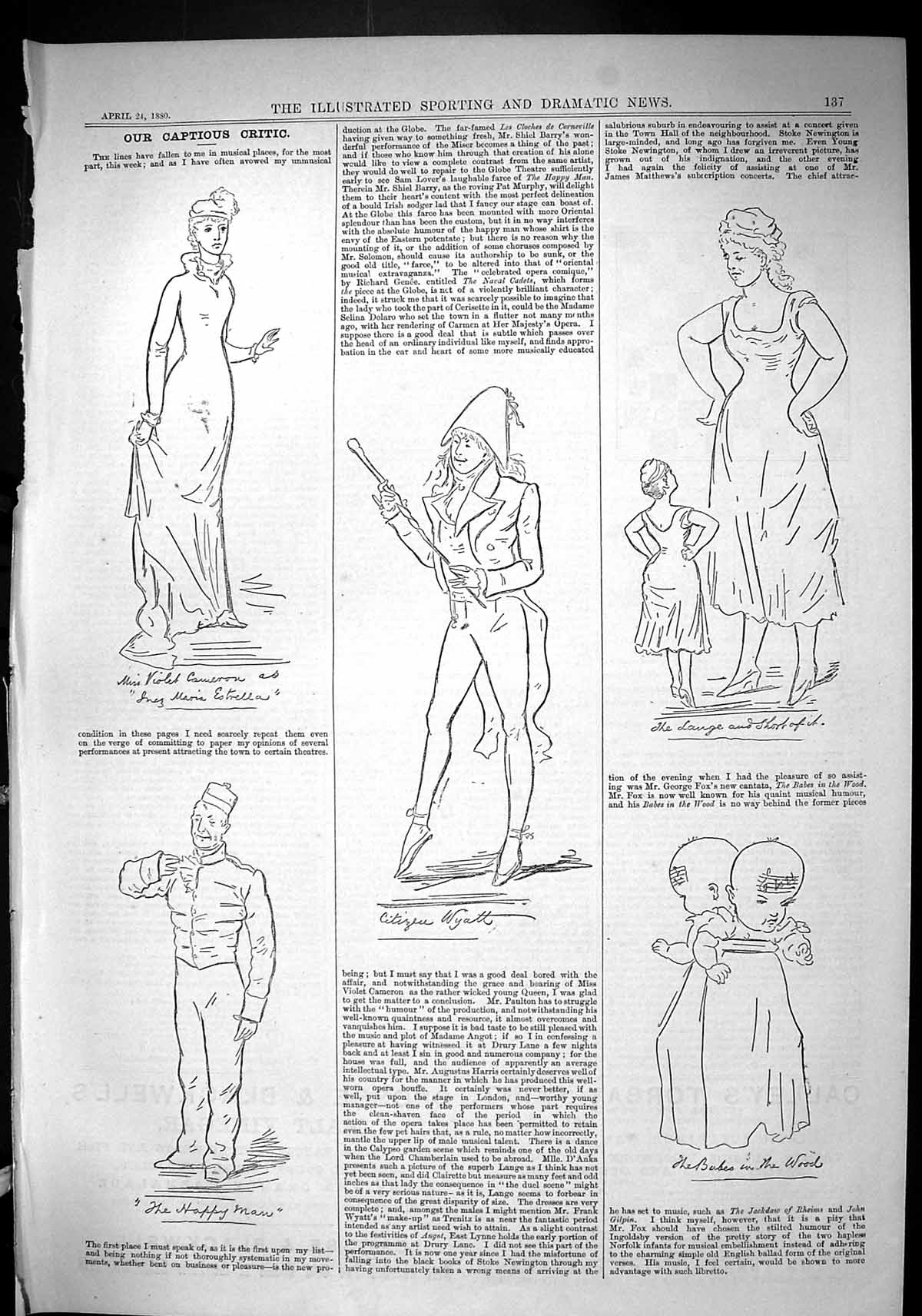 Old Sporting Dramatic News 1880 Captious Critic Theatre Wyatt Violet Victorian