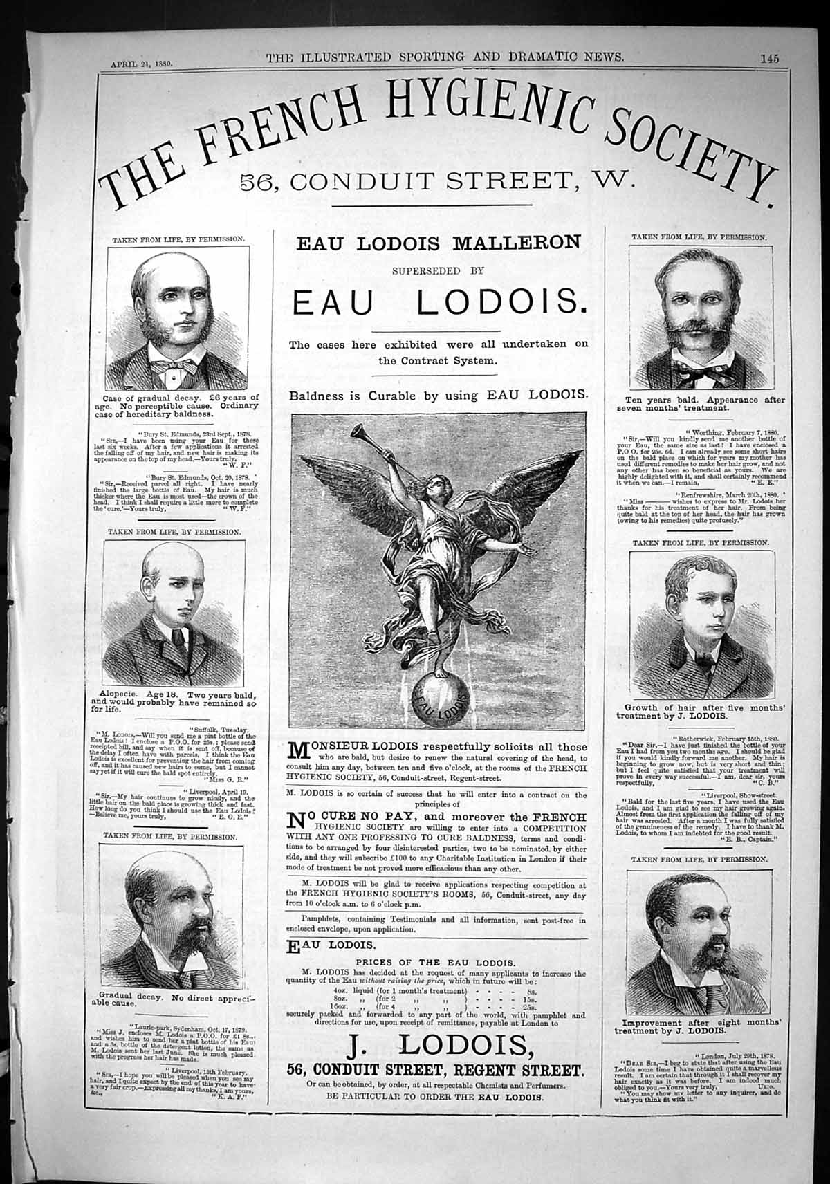 Old Sporting Dramatic News 1880 French Hygienic Society Lodois Baldne Victorian