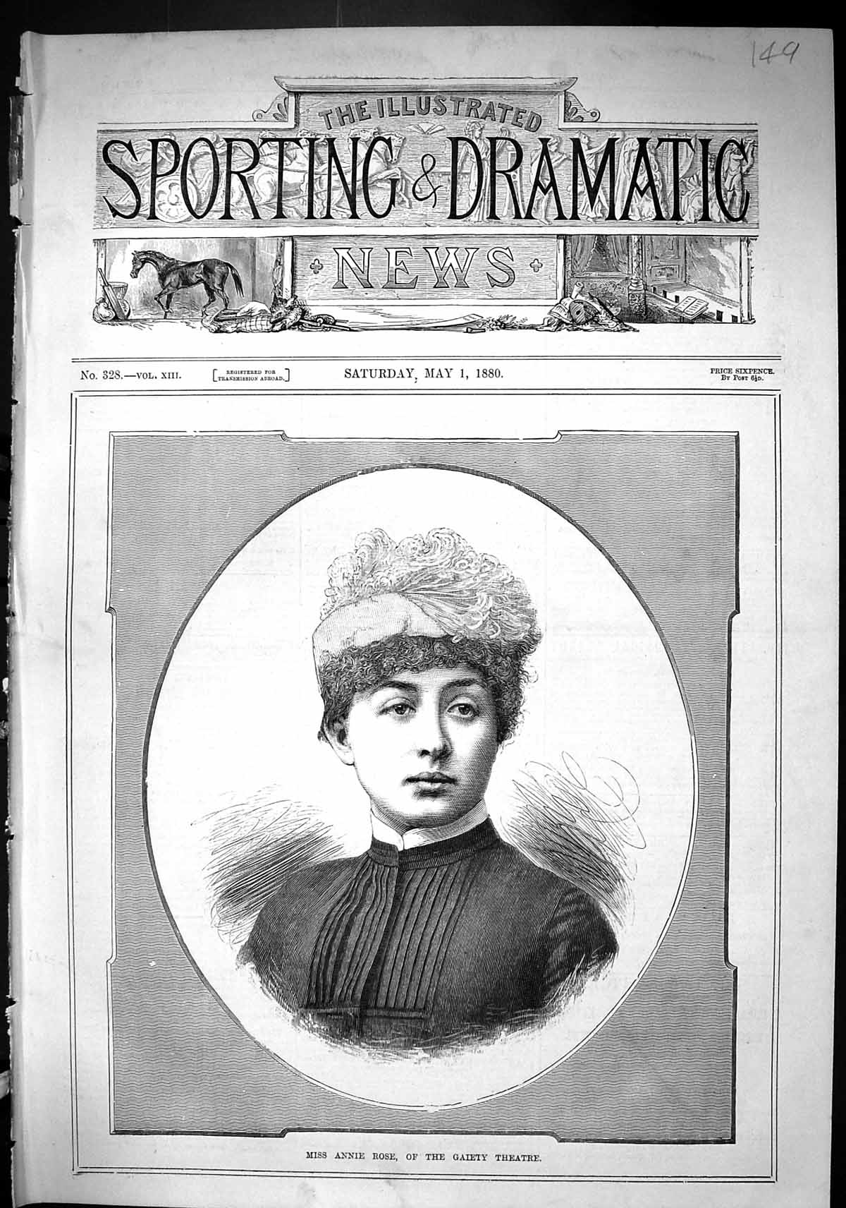 Old Sporting Dramatic News 1880 Miss Annie Rose Gaiety Theatre Actres Victorian