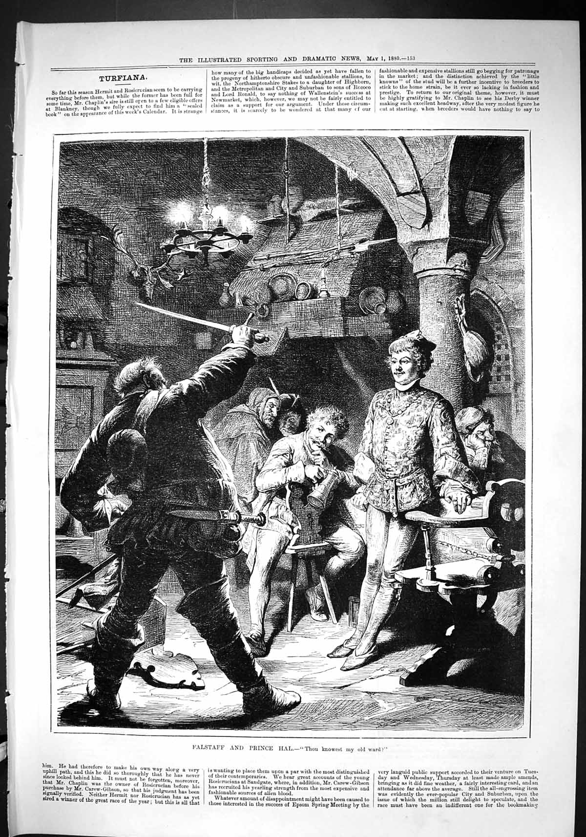 Antique Old Print Sporting Dramatic News 1880 Fine Art Falstaff Prince Hal 19th
