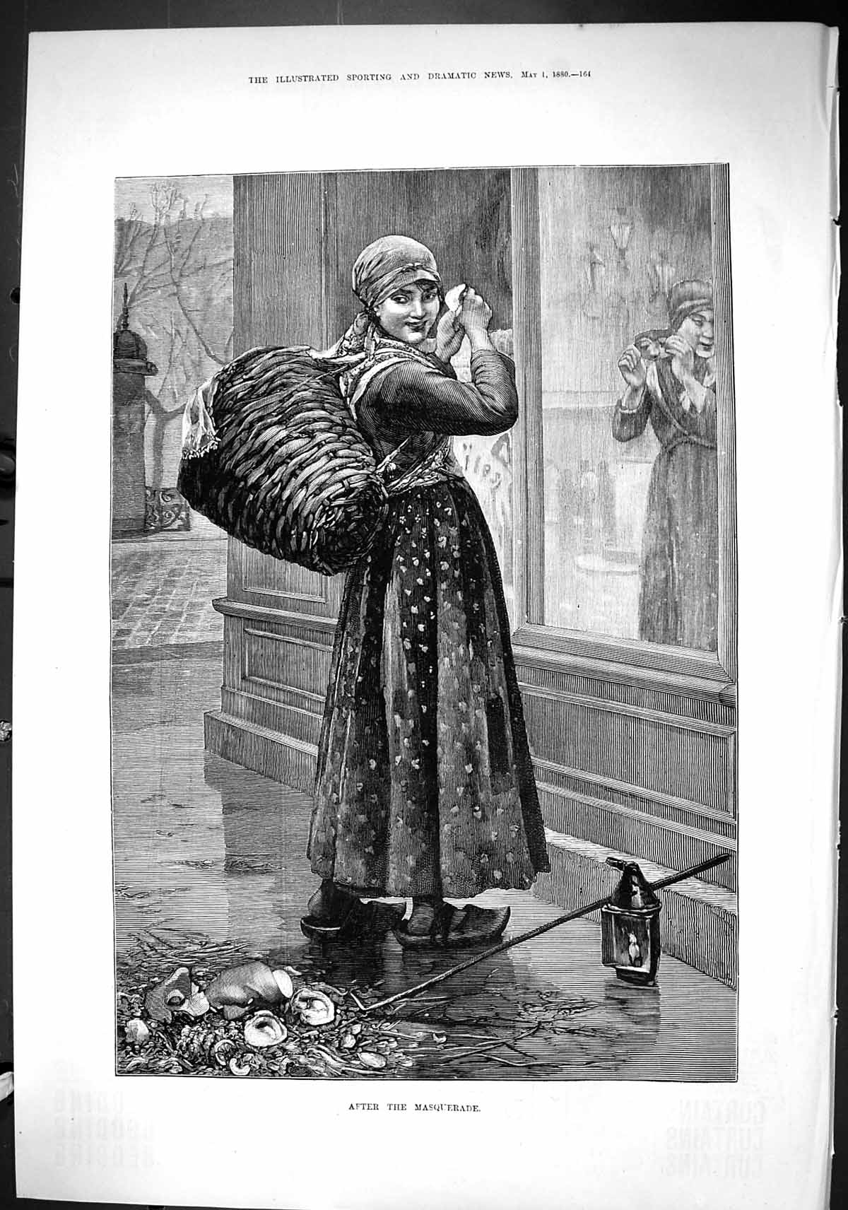 Old Sporting Dramatic News 1880 Fine Art Girl Street After Masquerade Victorian