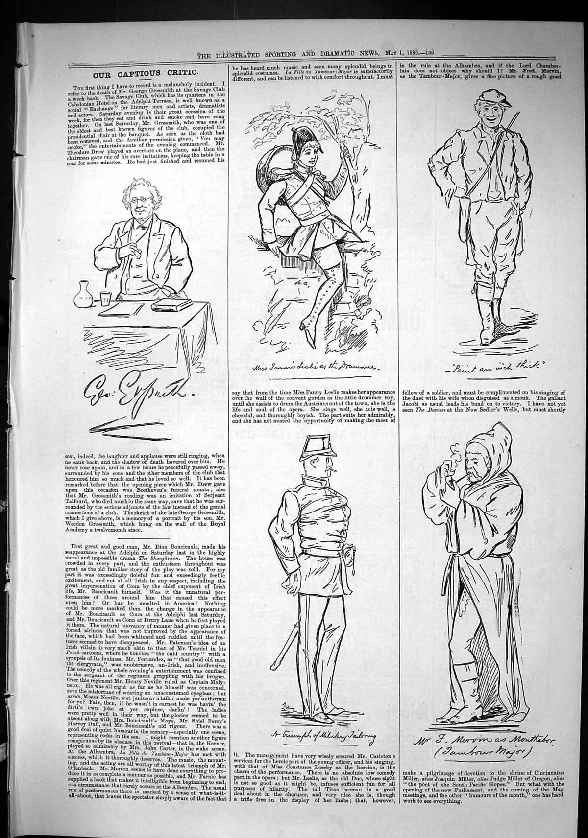 Old Sporting Dramatic News 1880 Captious Critic Theatre Military Drum Victorian
