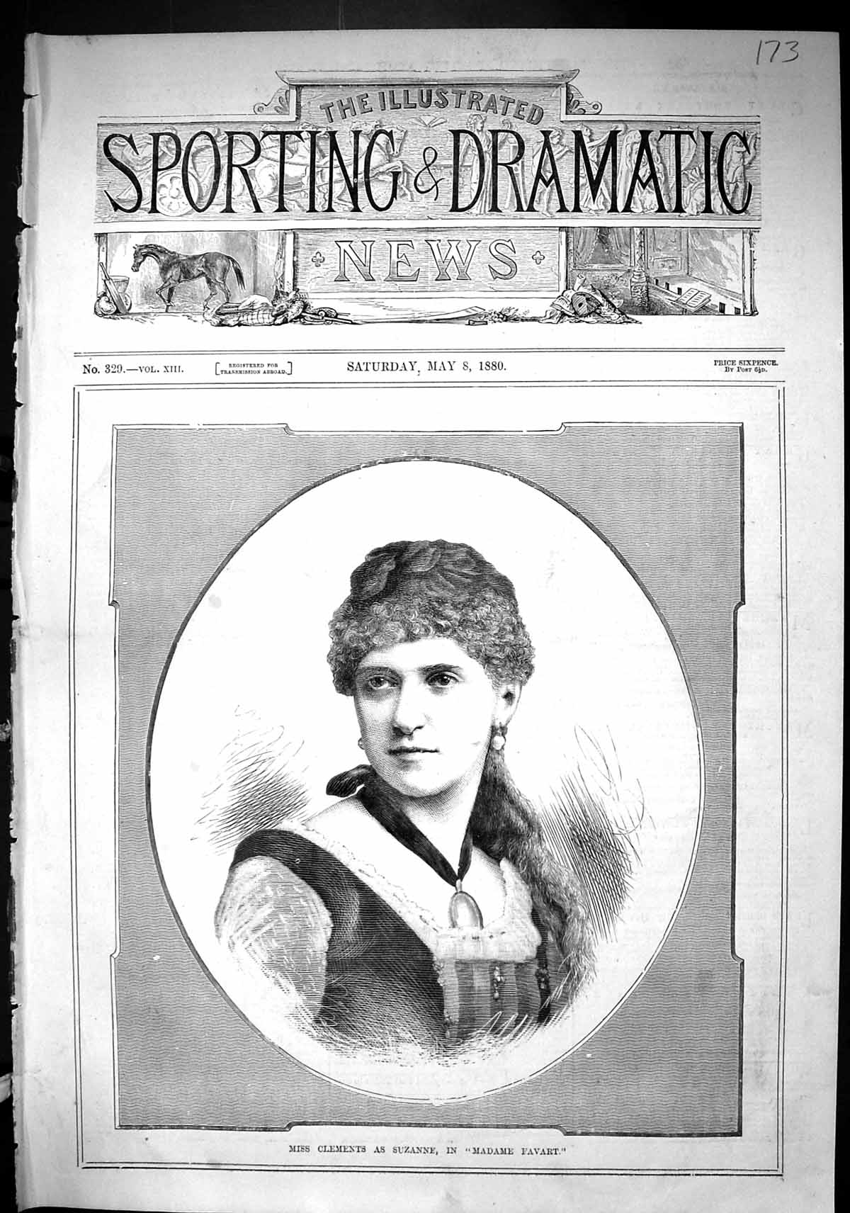 Old Print Sporting Dramatic News 1880 Miss Clements Suzanne Madame Favart 19th