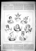 Old Sporting Dramatic News 1880 Head-Dresses Clown Military Harlequin Victorian