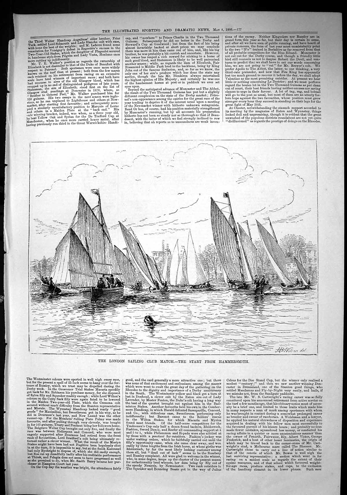 Old Sporting Dramatic News 1880 London Sailing Club Match Hammersmith Victorian