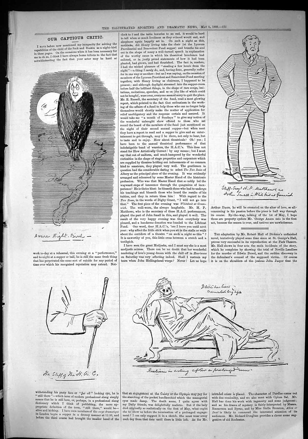 Old Sporting Dramatic News 1880 Captious Critic Theatre Night Bird Ma Victorian