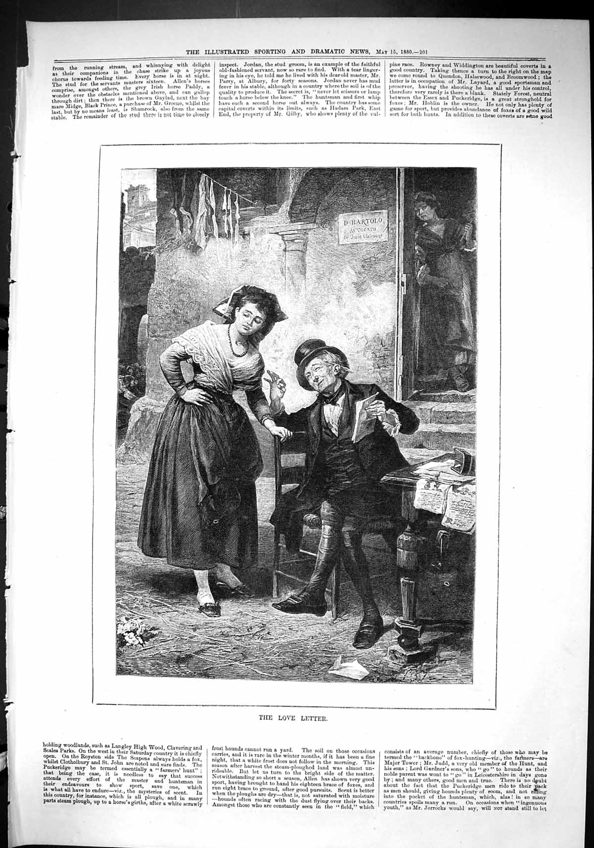 Old Sporting Dramatic News 1880 Love Letter Man Lady Romance Bartolo Victorian