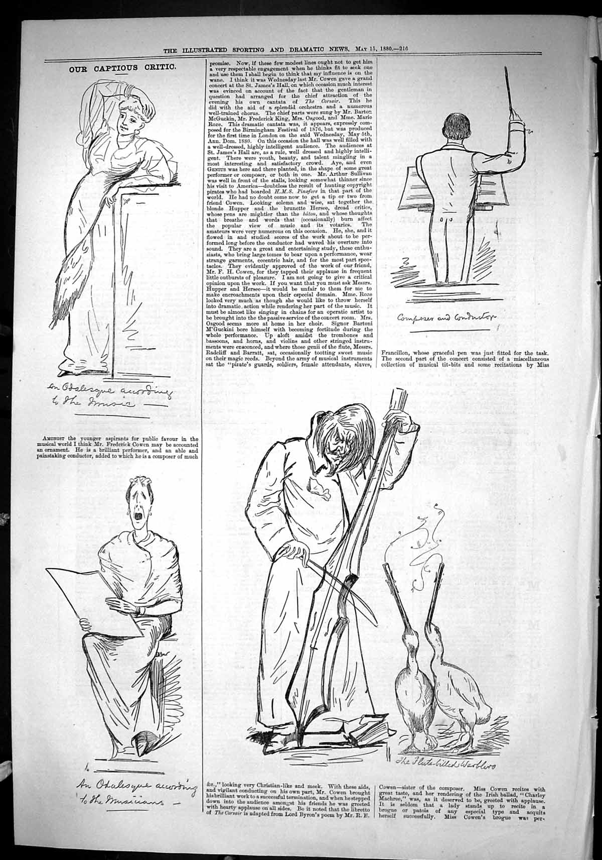 Old Sporting Dramatic News 1880 Captious Critic Theatre Flute-Billed Victorian