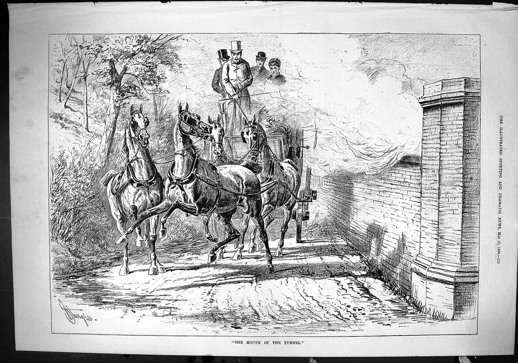 Old Sporting Dramatic News 1880 Horses Coach Transport Mouth Tunnel S Victorian