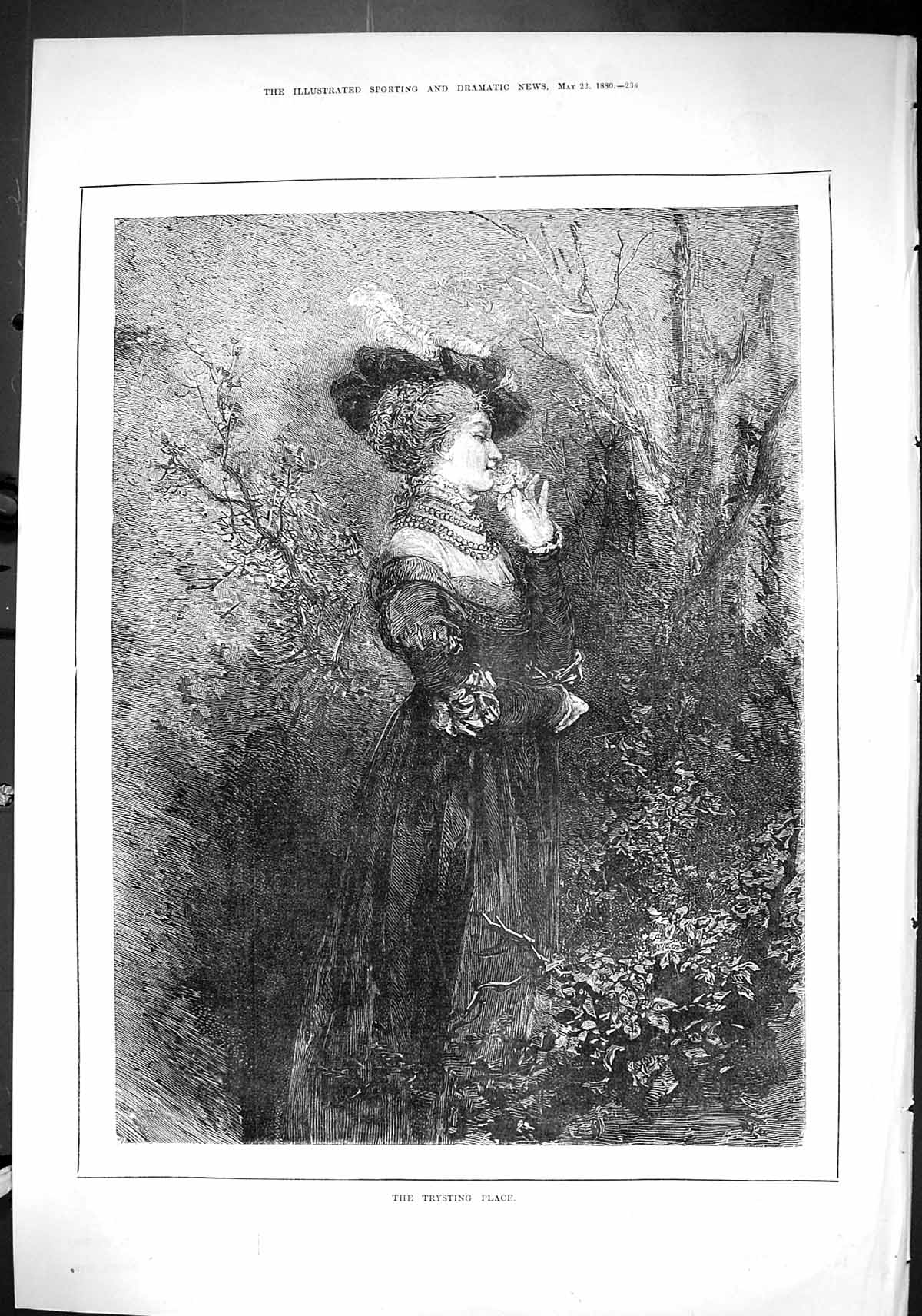 Old Sporting Dramatic News 1880 Trysting Place Beautiful Lady Flower Victorian
