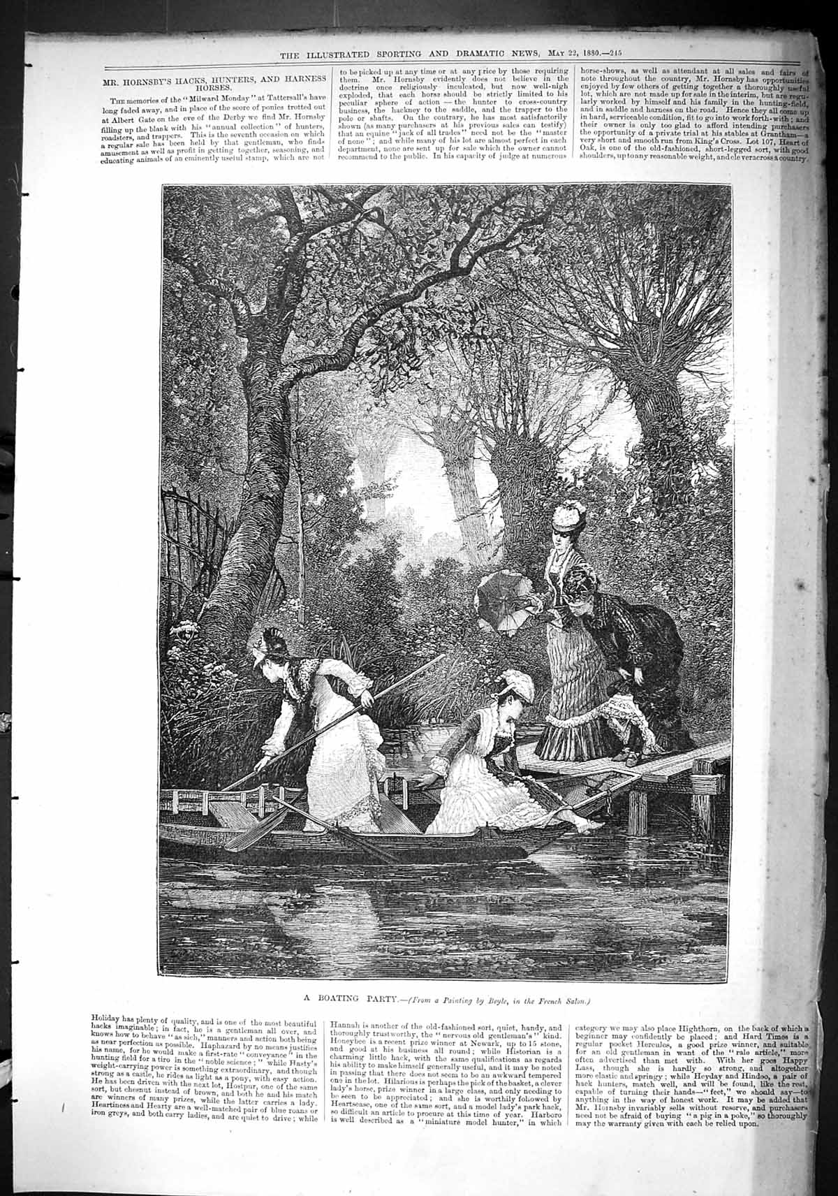 Old Antique Print Sporting Dramatic News 1880 Boating Party Ladies River 19th