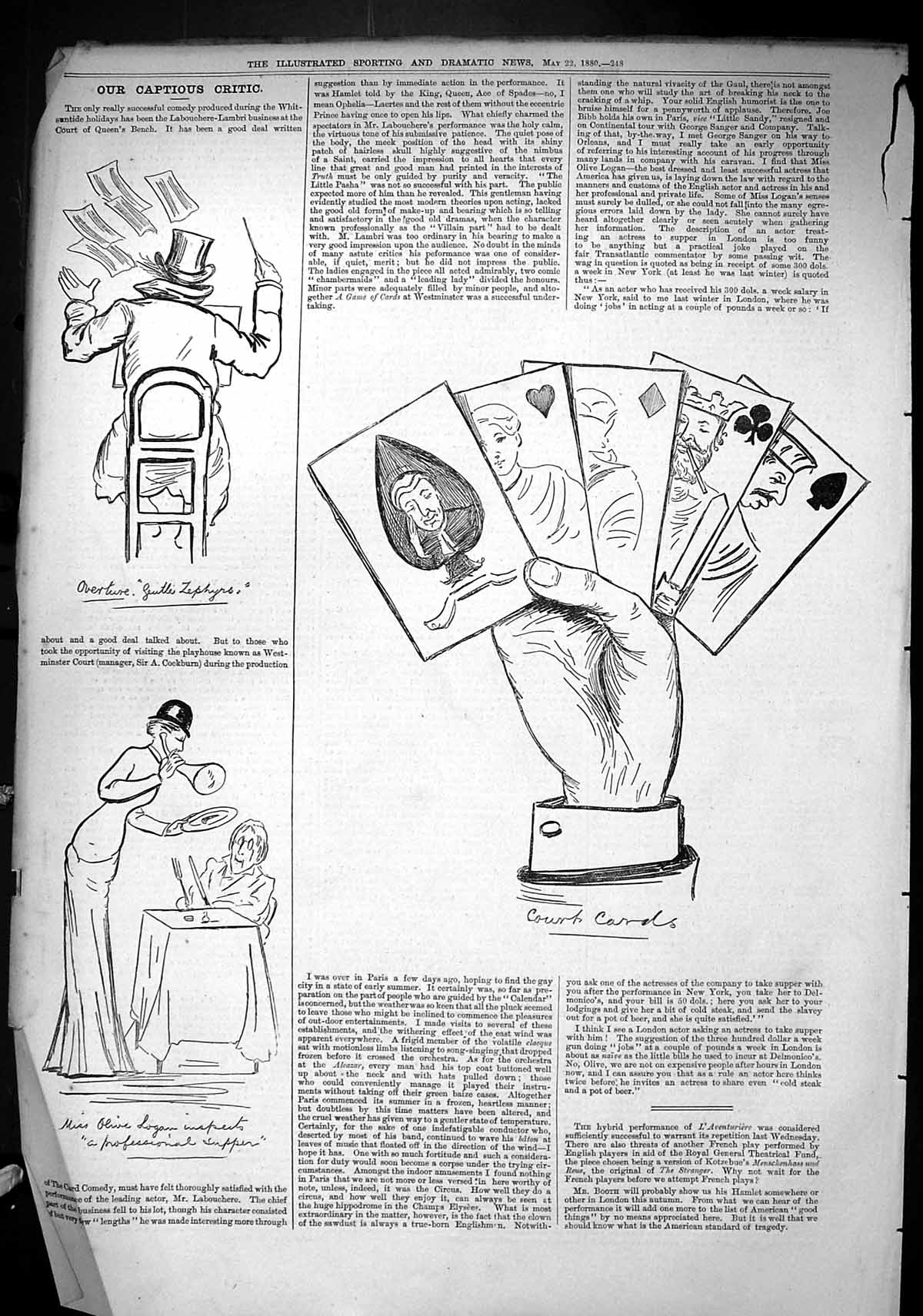 Old Sporting Dramatic News 1880 Captious Critic Olive Logan Court Car Victorian