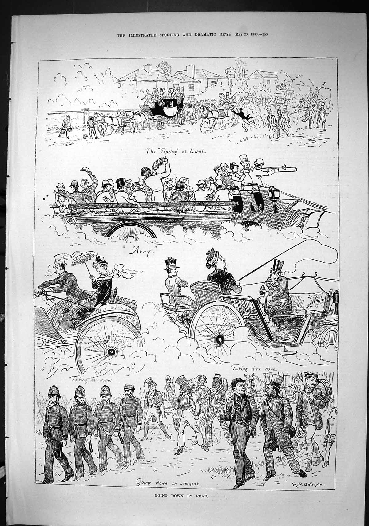 Old Sporting Dramatic News 1880 Transport Goin Road Coach Policemen D Victorian