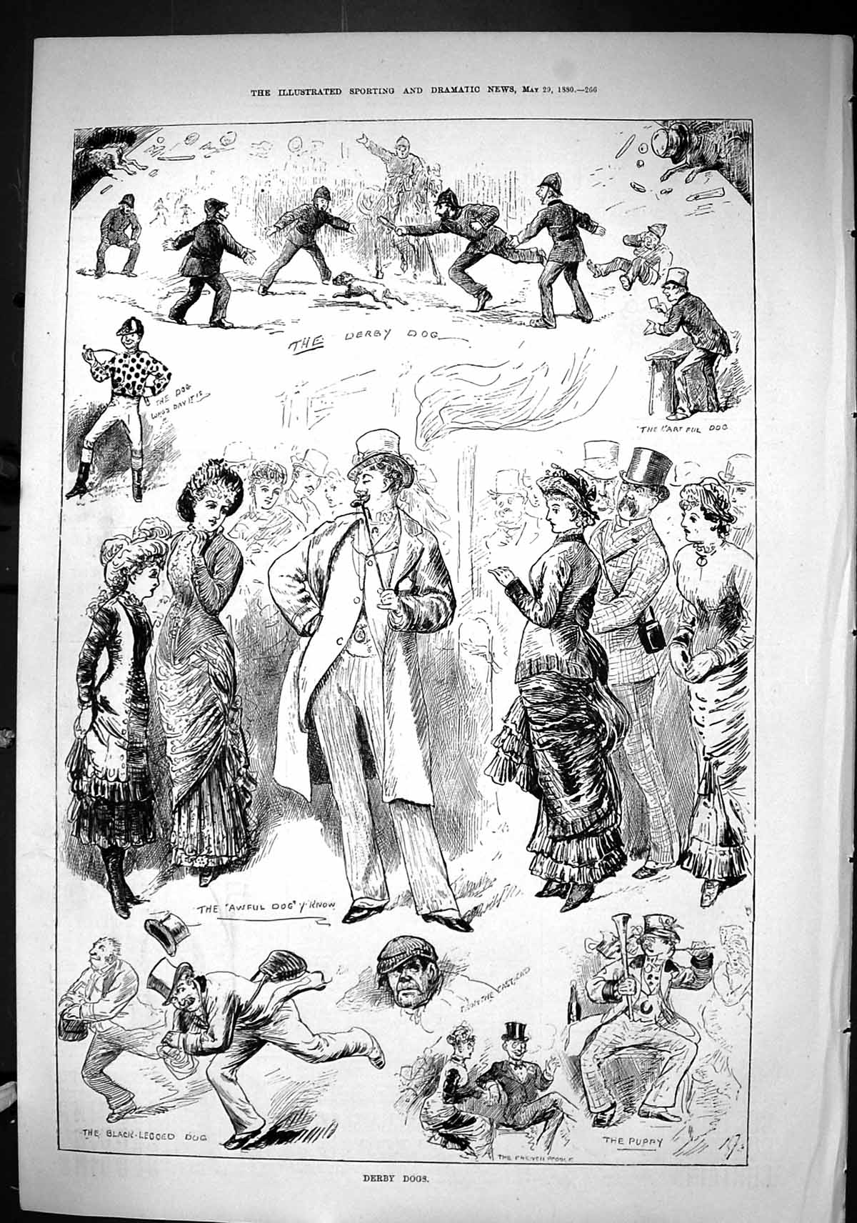 Old Sporting Dramatic News 1880 Derby Dogs Horse Racing Spectators Me Victorian