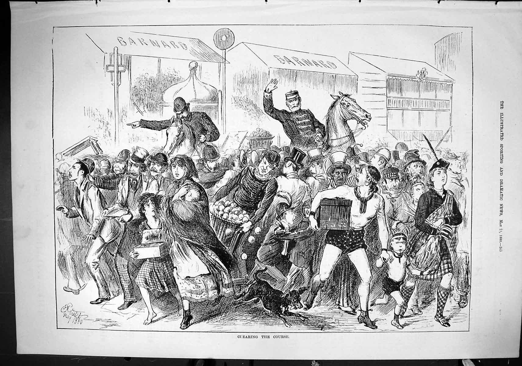 Old Sporting Dramatic News 1880 Horse Racing Clearing Course Spectato Victorian